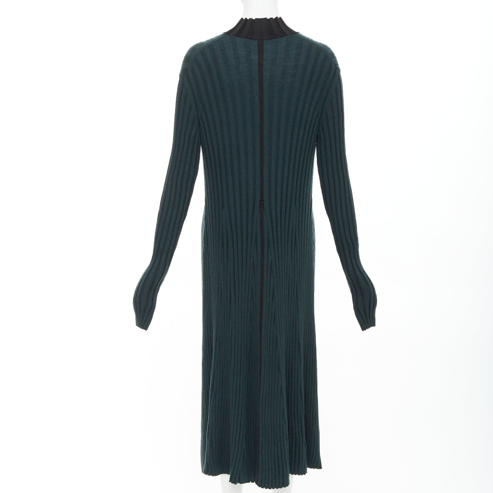 Celine OLD CELINE Phoebe Philo 2014 dark green wool mock neck ribbed knit dress S Size S / US 4 / IT 40 - 5 Thumbnail