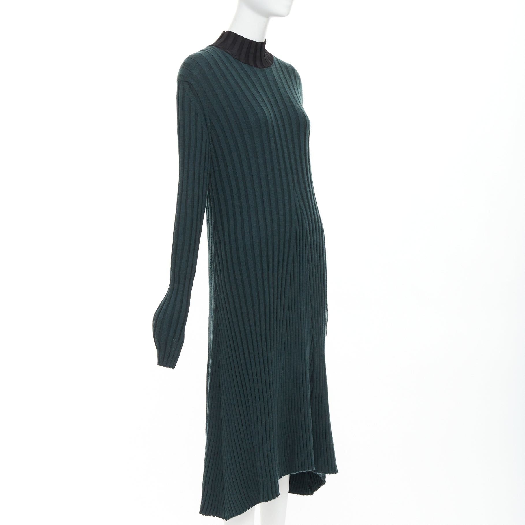 Celine OLD CELINE Phoebe Philo 2014 dark green wool mock neck ribbed knit dress S Size S / US 4 / IT 40 - 3 Thumbnail