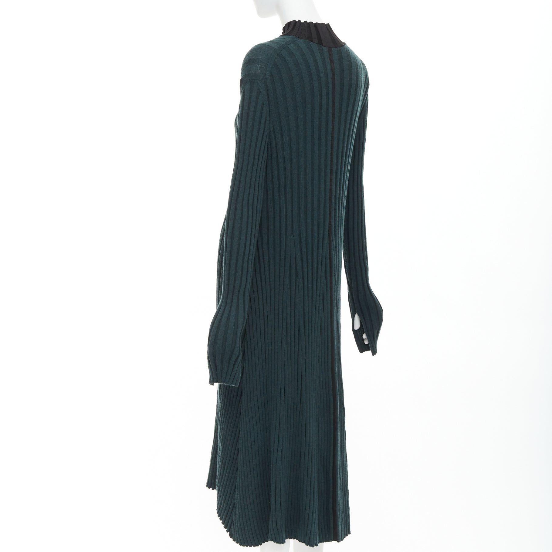 Celine OLD CELINE Phoebe Philo 2014 dark green wool mock neck ribbed knit dress S Size S / US 4 / IT 40 - 6 Thumbnail
