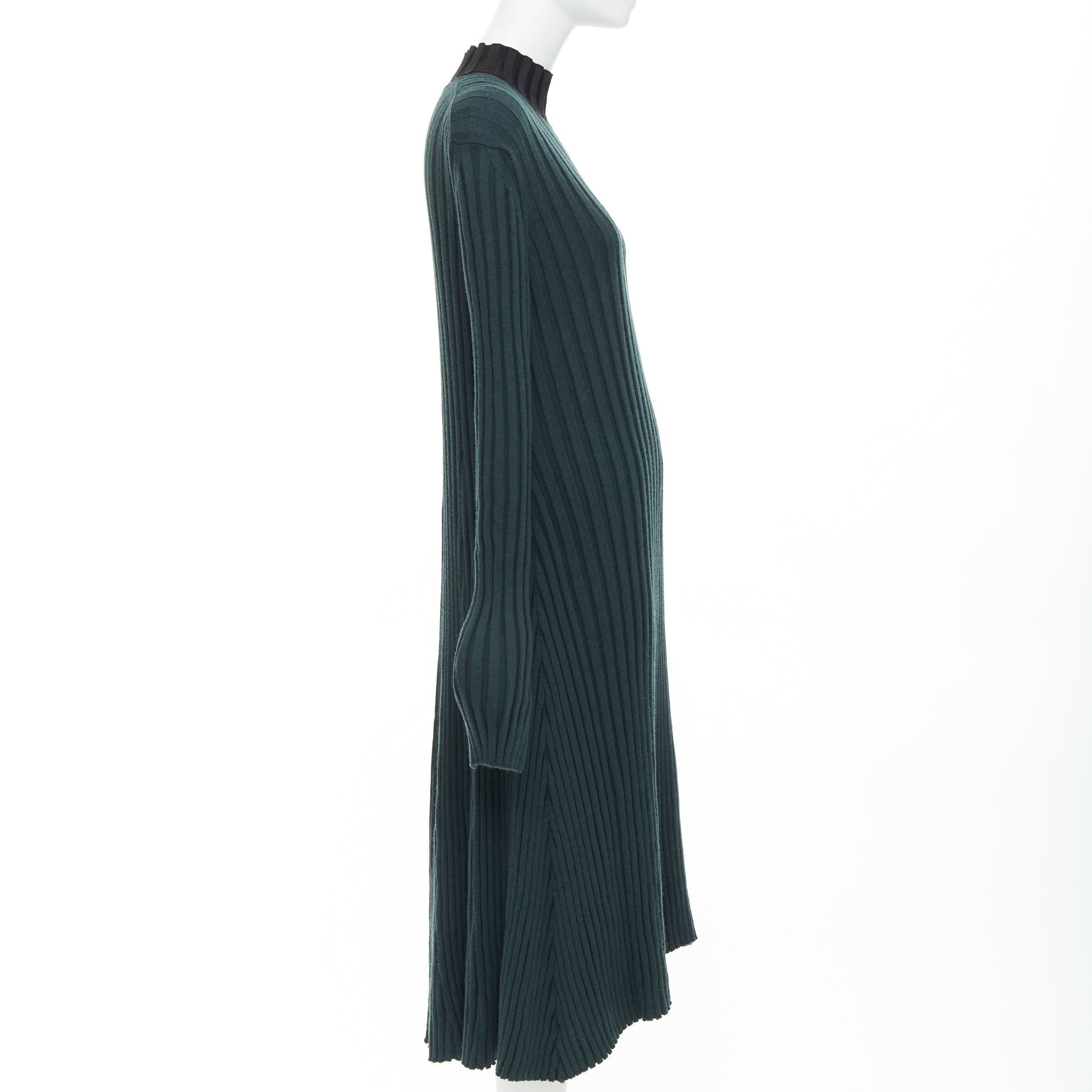 Celine OLD CELINE Phoebe Philo 2014 dark green wool mock neck ribbed knit dress S Size S / US 4 / IT 40 - 4 Thumbnail