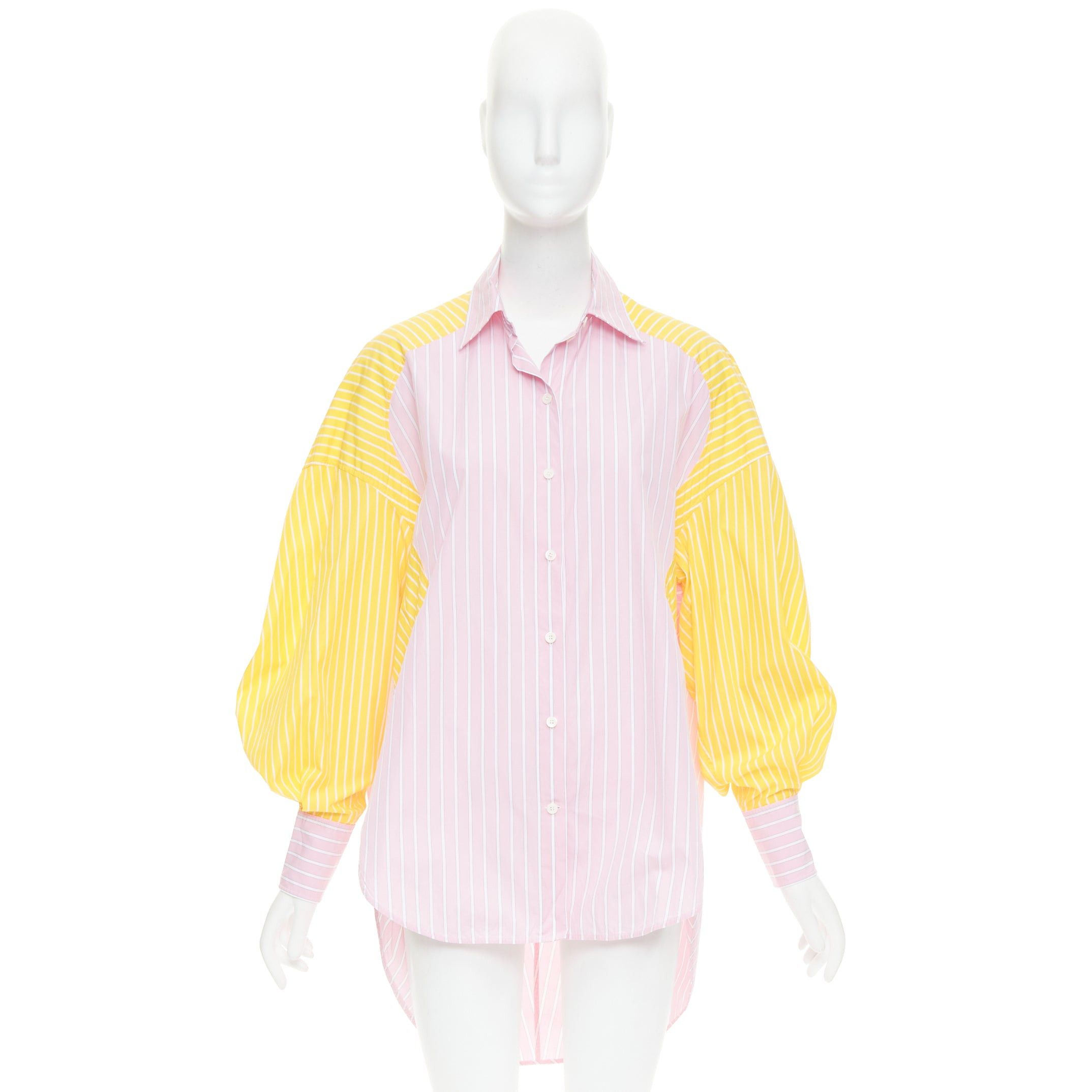 Celine OLD CELINE Phoebe Philo pink yellow striped colorblocked oxford button-up shirt FR36 S Size S / US 4 / IT 40 - 9 Thumbnail