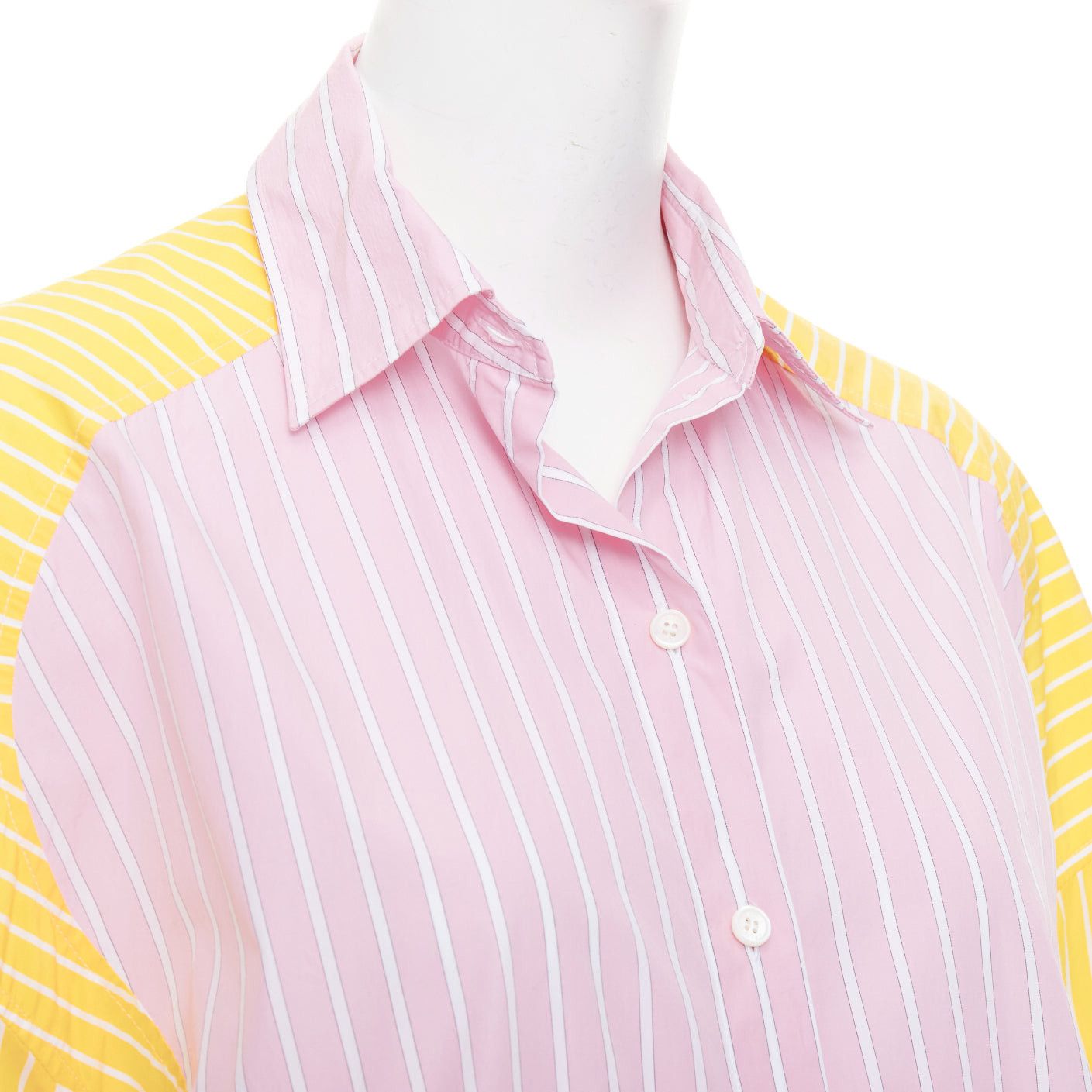 Celine OLD CELINE Phoebe Philo pink yellow striped colorblocked oxford button-up shirt FR36 S Size S / US 4 / IT 40 - 7 Thumbnail