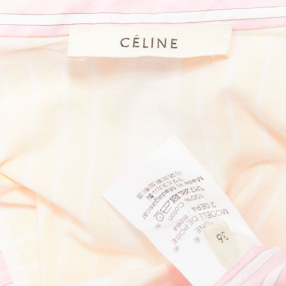 Celine OLD CELINE Phoebe Philo pink yellow striped colorblocked oxford button-up shirt FR36 S Size S / US 4 / IT 40 - 8 Thumbnail