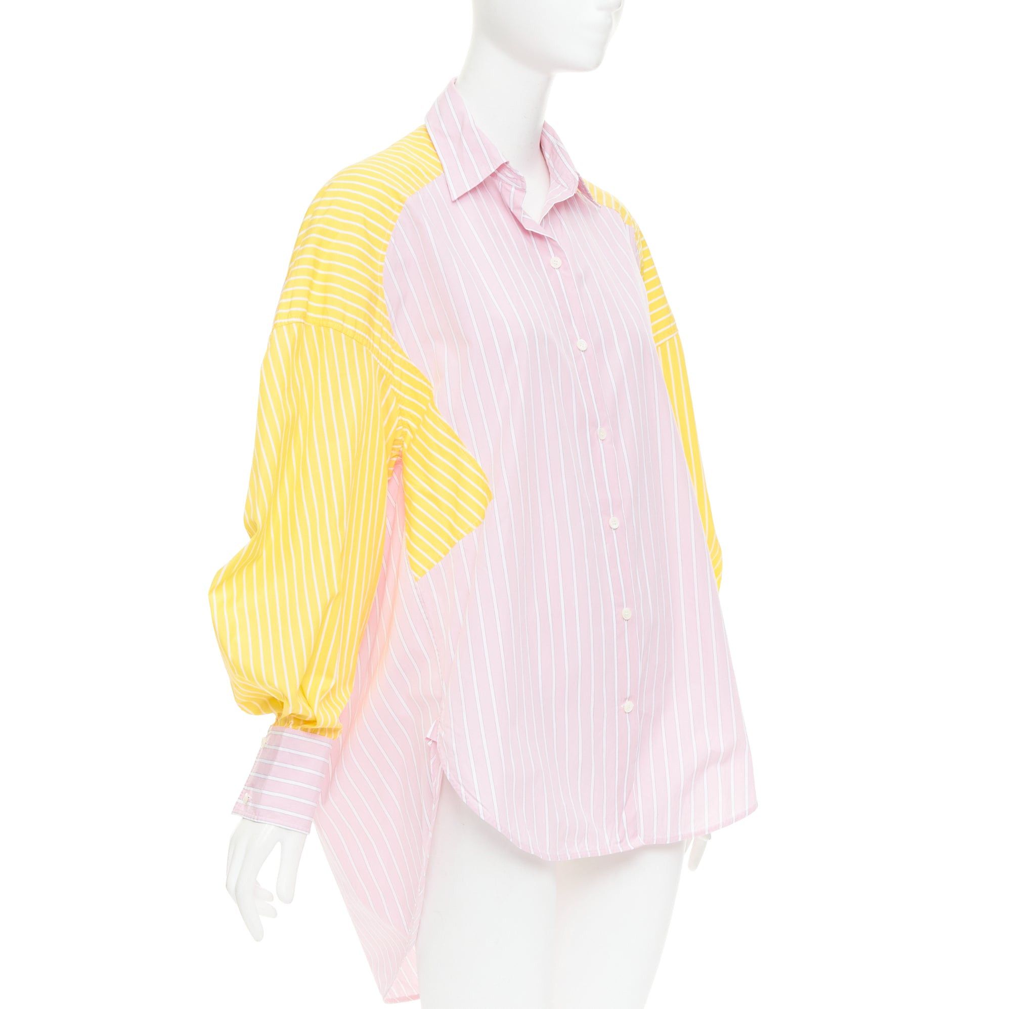 Celine OLD CELINE Phoebe Philo pink yellow striped colorblocked oxford button-up shirt FR36 S Size S / US 4 / IT 40 - 3 Thumbnail