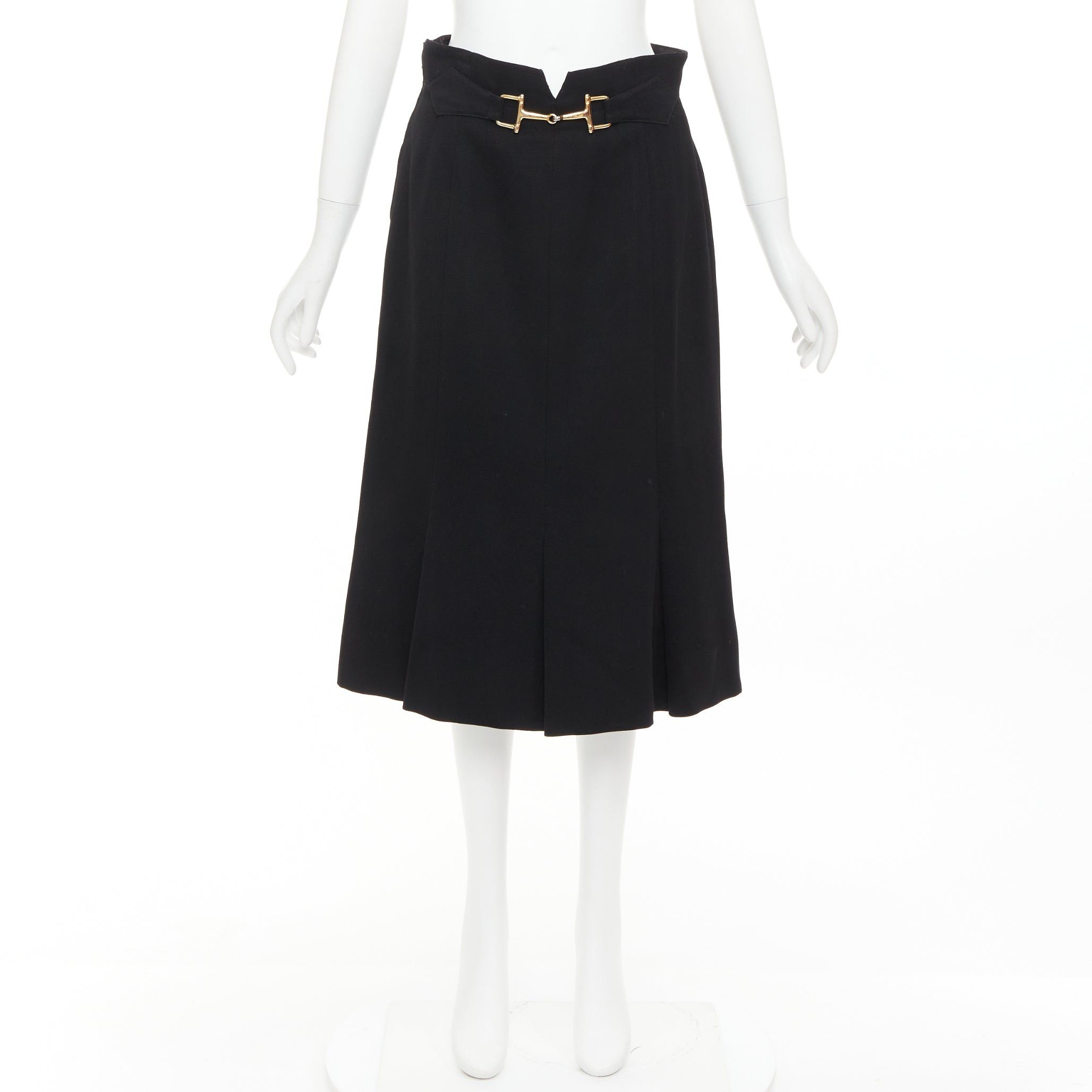 Celine CELINE Michael Kors Vintage black 100% wool gold horsebit buckle pleated skirt FR42 XL Size 32" / US 10 / IT 46 - 9 Thumbnail
