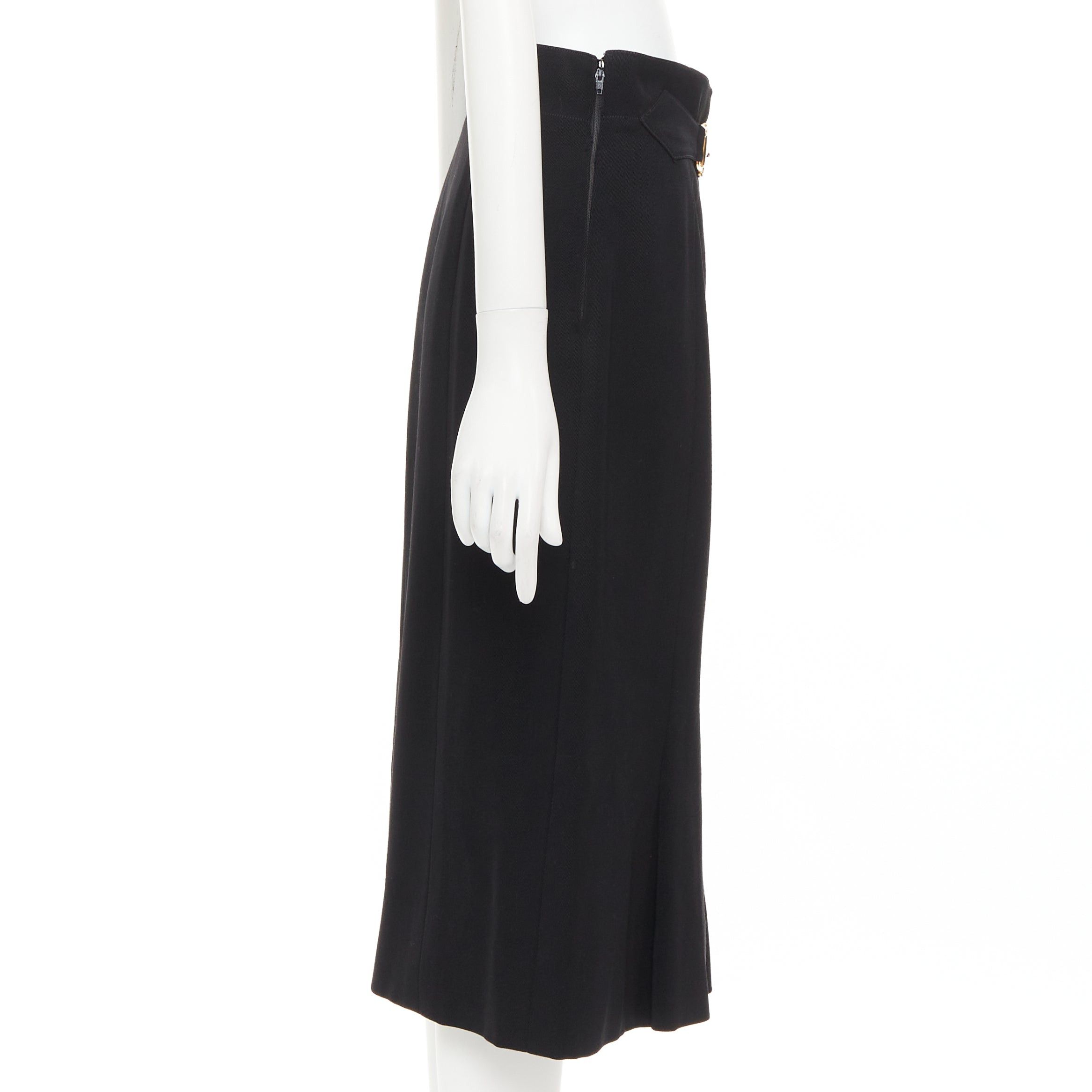 Celine CELINE Michael Kors Vintage black 100% wool gold horsebit buckle pleated skirt FR42 XL Size 32" / US 10 / IT 46 - 4 Thumbnail