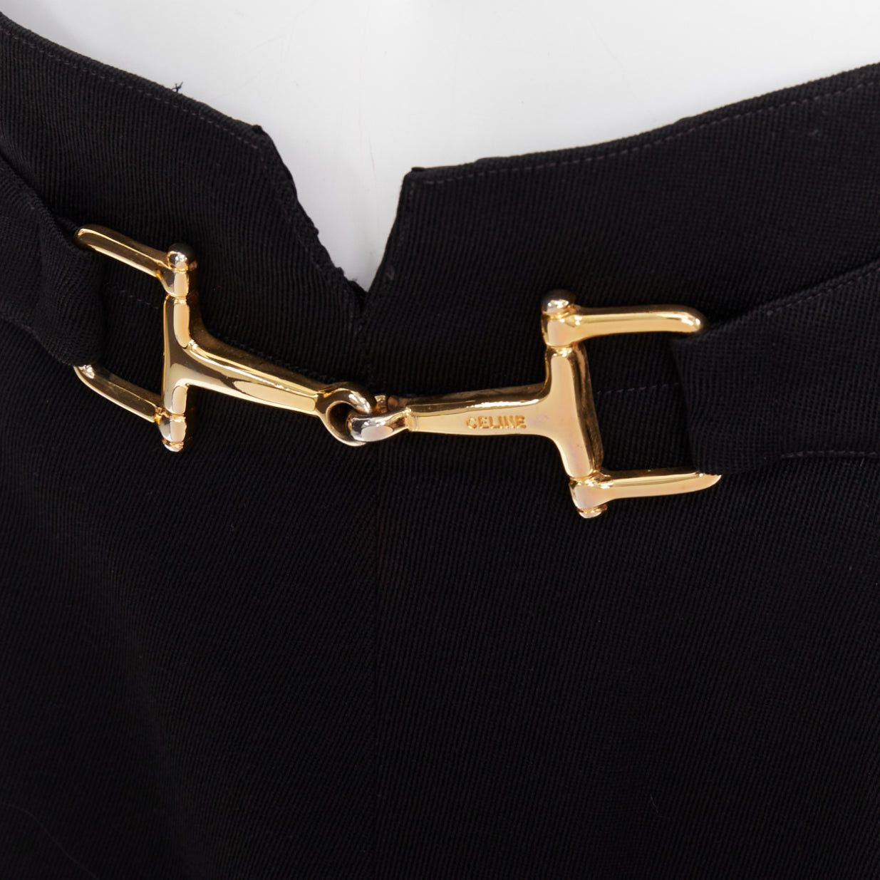 Celine CELINE Michael Kors Vintage black 100% wool gold horsebit buckle pleated skirt FR42 XL Size 32" / US 10 / IT 46 - 2 Thumbnail