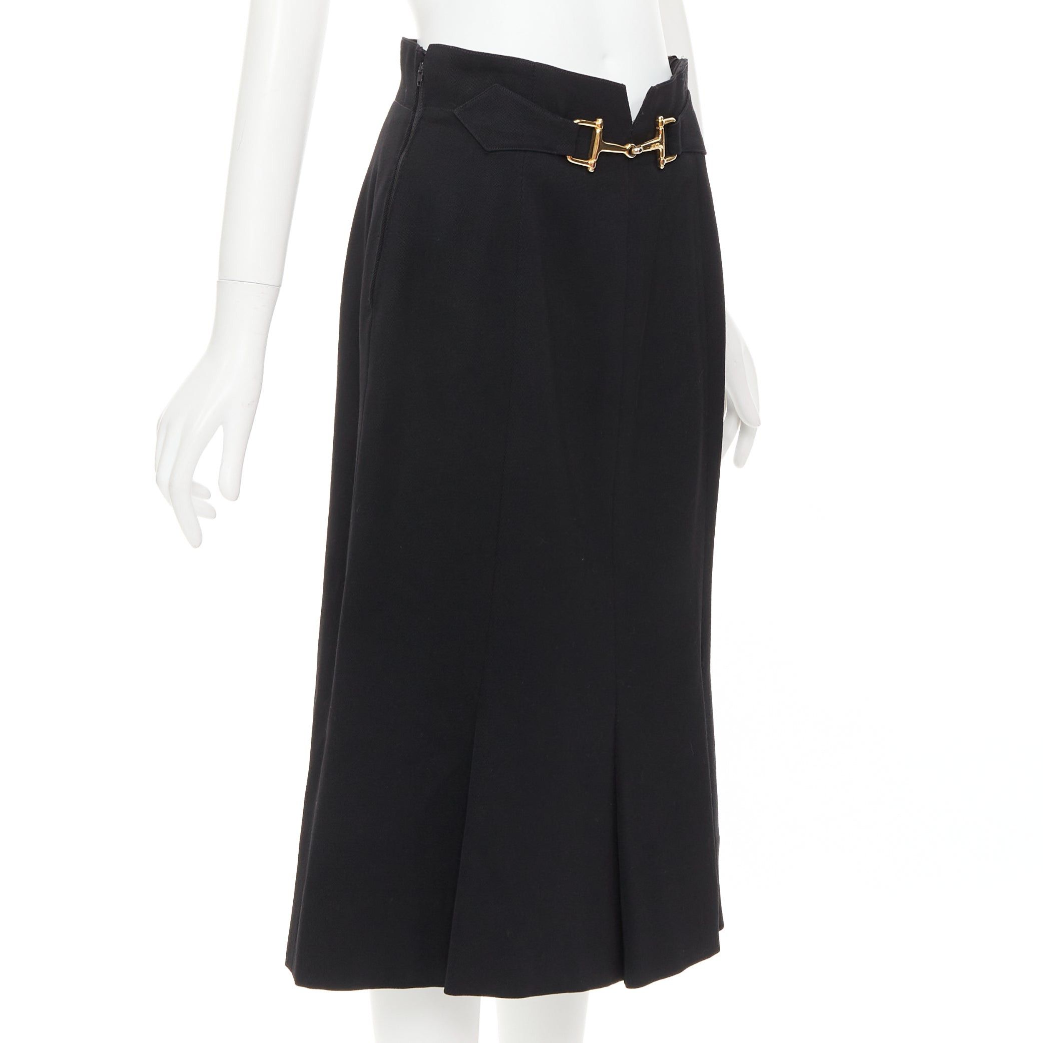 Celine CELINE Michael Kors Vintage black 100% wool gold horsebit buckle pleated skirt FR42 XL Size 32" / US 10 / IT 46 - 3 Thumbnail