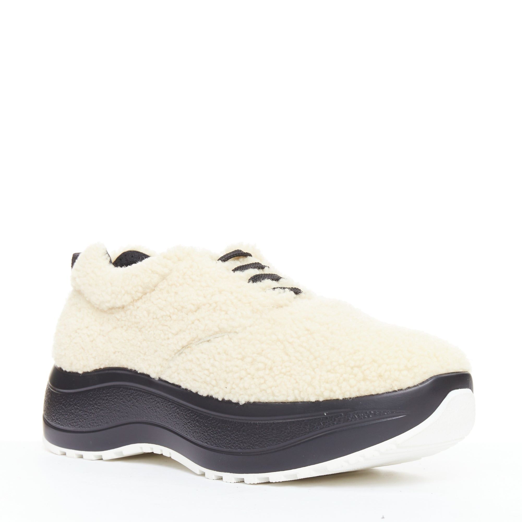 Celine CELINE Delivery beige shearling black midsoles chunky sneakers EU40 Size US 10 / IT 40 - 2 Thumbnail