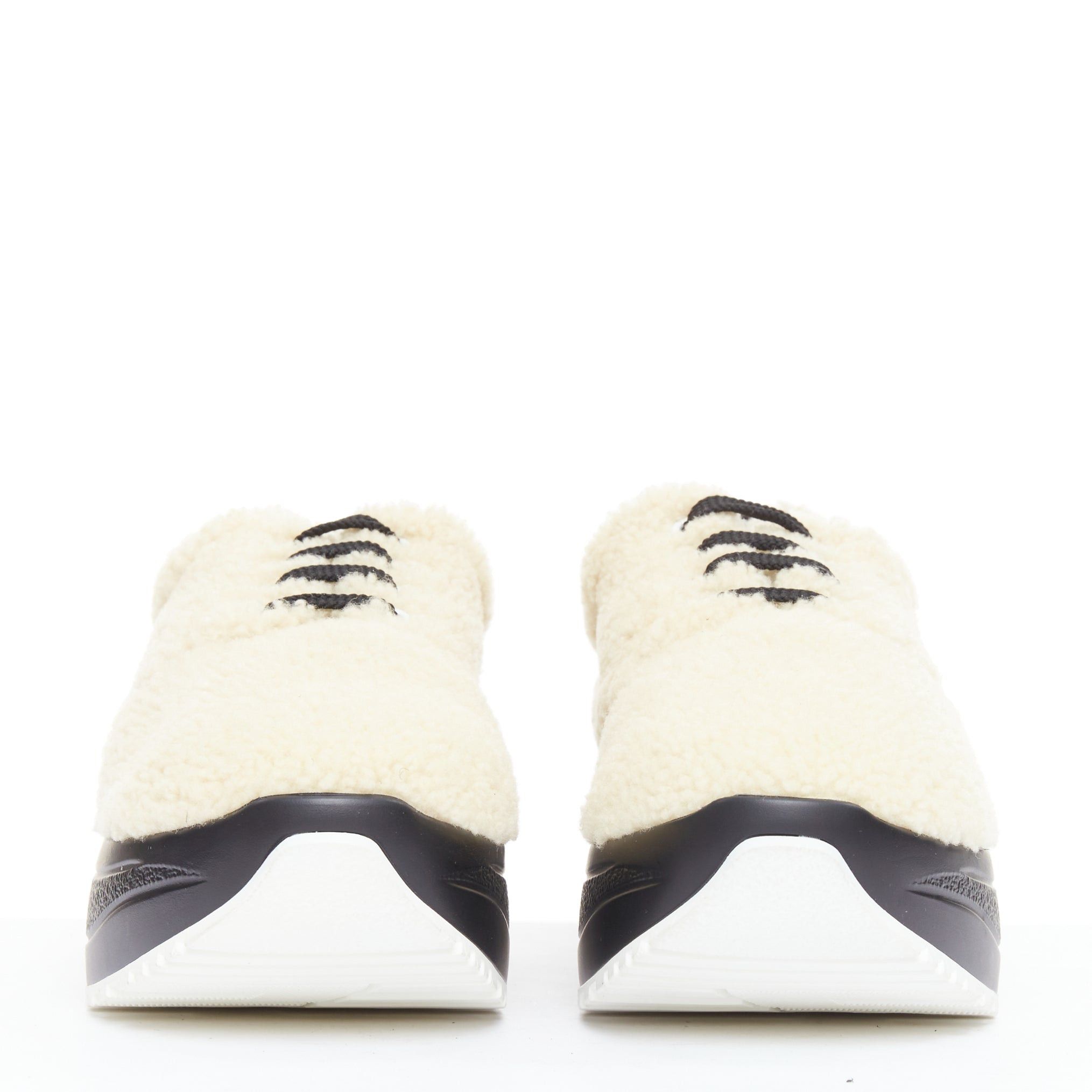Celine CELINE Delivery beige shearling black midsoles chunky sneakers EU40 Size US 10 / IT 40 - 3 Thumbnail