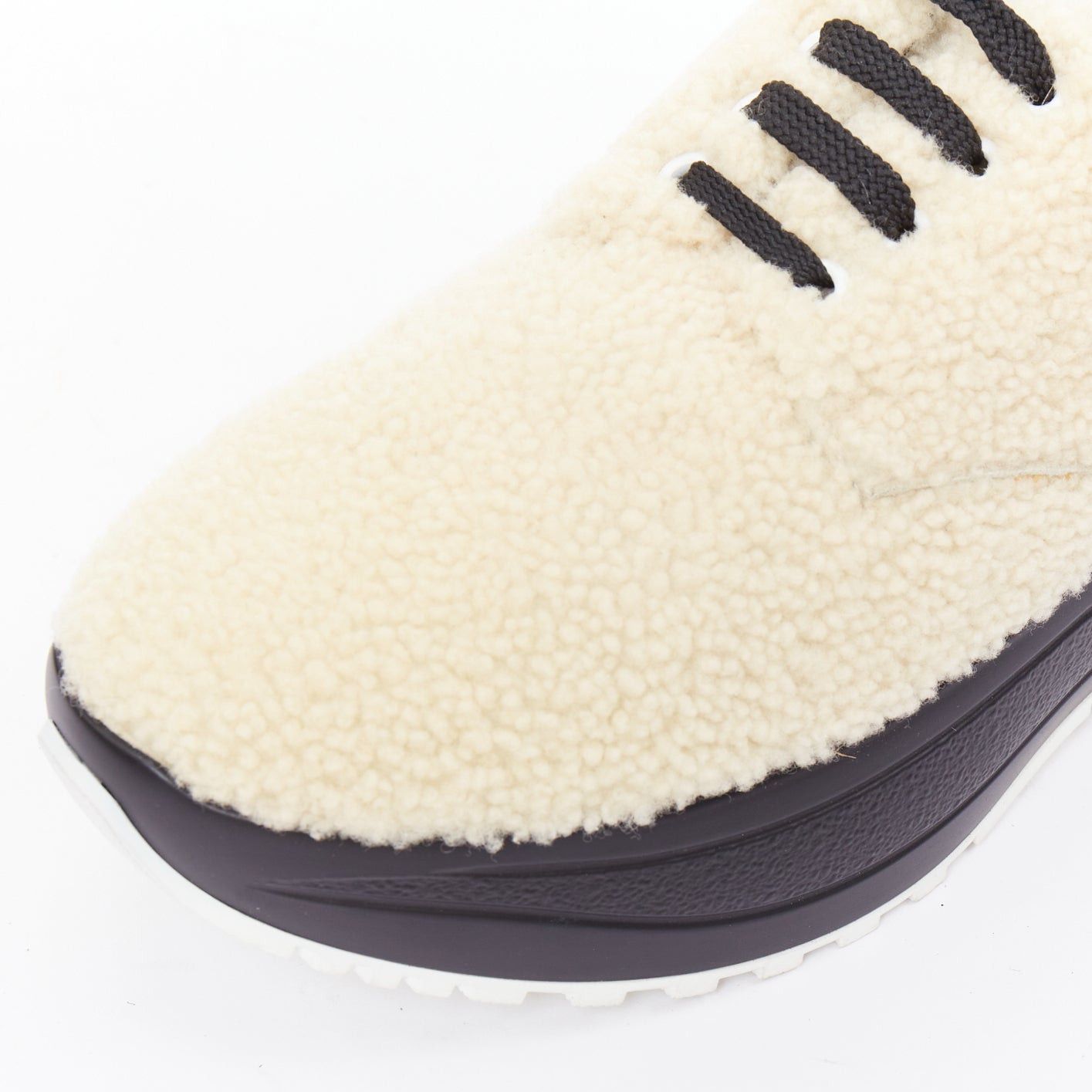 Celine CELINE Delivery beige shearling black midsoles chunky sneakers EU40 Size US 10 / IT 40 - 7 Thumbnail