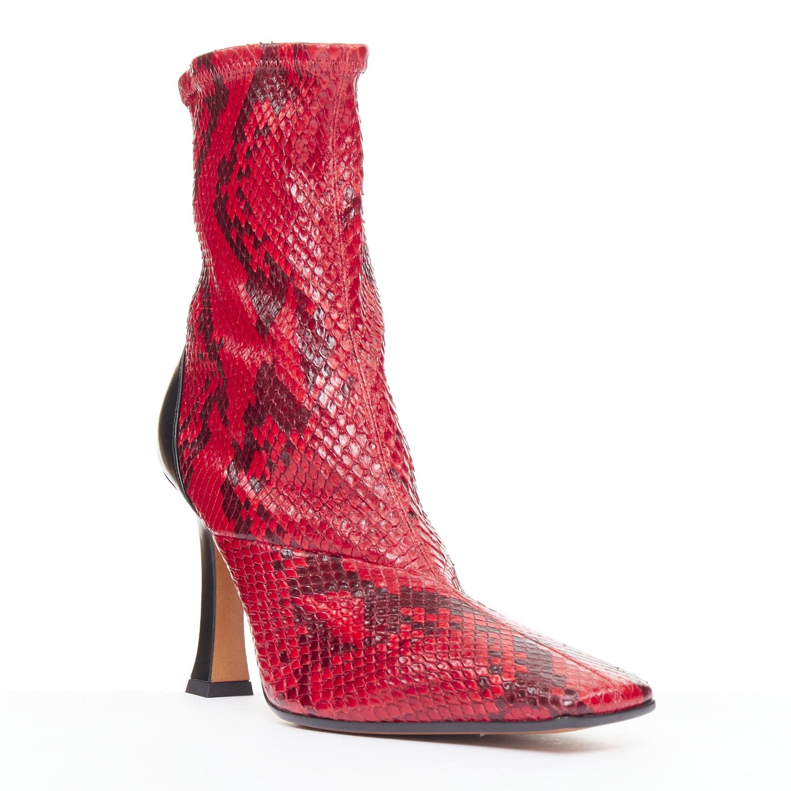 Celine OLD CELINE Phoebe Philo Madame Flared red soft scaled leather square toe ankle boots EU39 Size US 9 / IT 39 - 2 Thumbnail