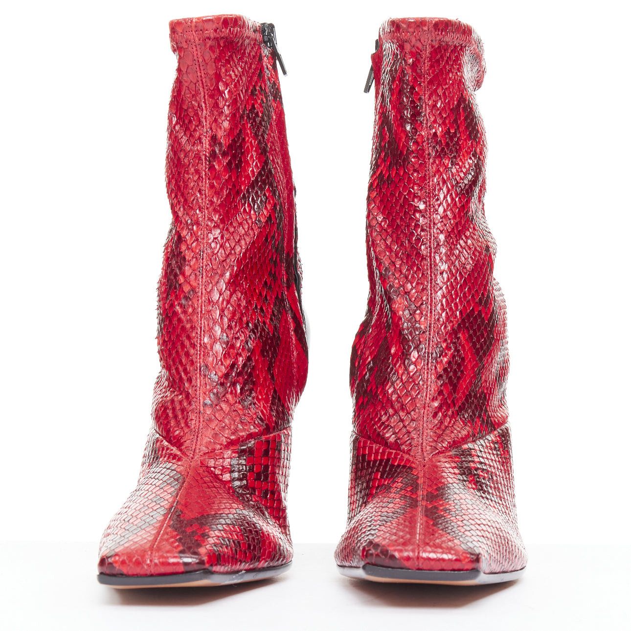 Celine OLD CELINE Phoebe Philo Madame Flared red soft scaled leather square toe ankle boots EU39 Size US 9 / IT 39 - 3 Thumbnail