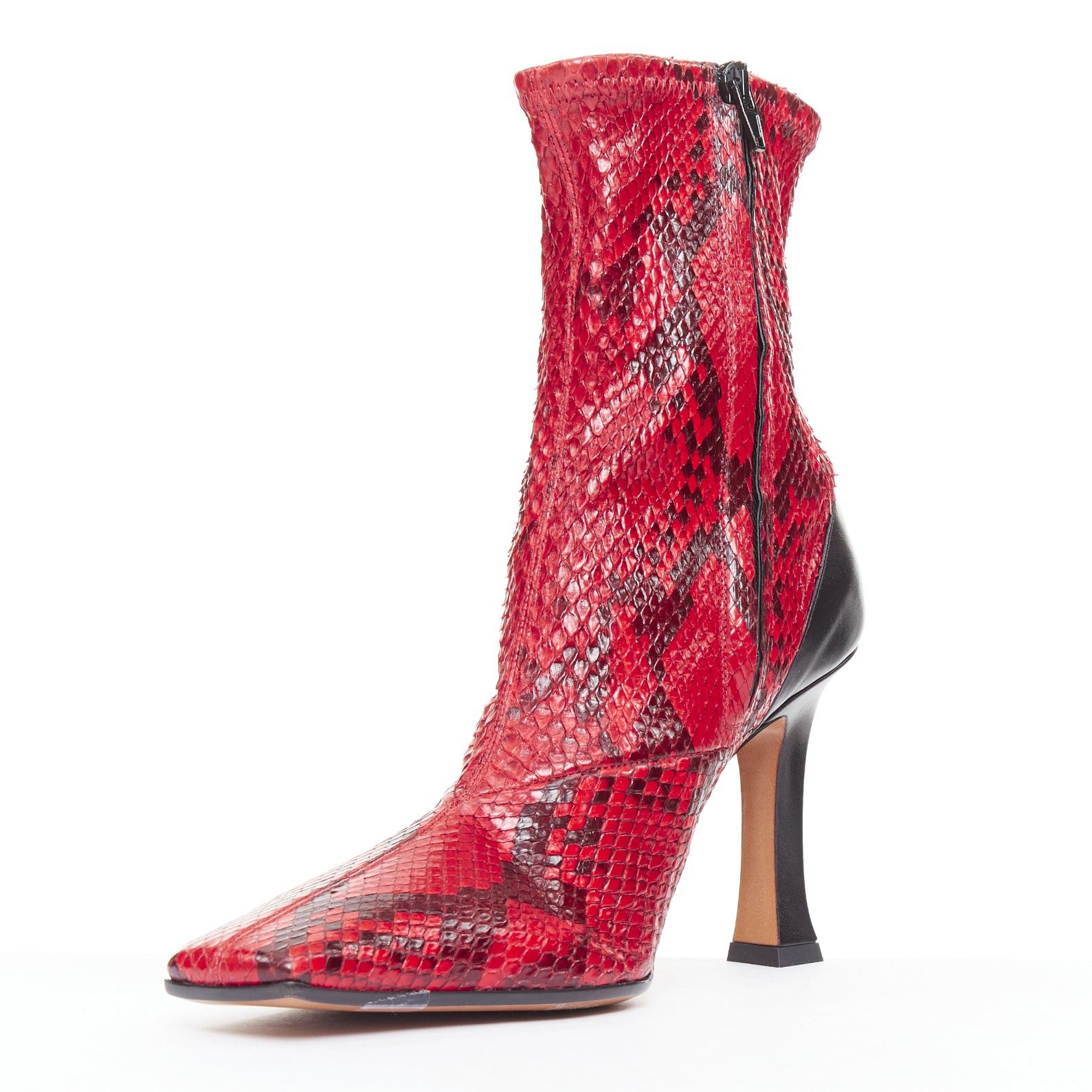 Celine OLD CELINE Phoebe Philo Madame Flared red soft scaled leather square toe ankle boots EU39 Size US 9 / IT 39 - 4 Thumbnail