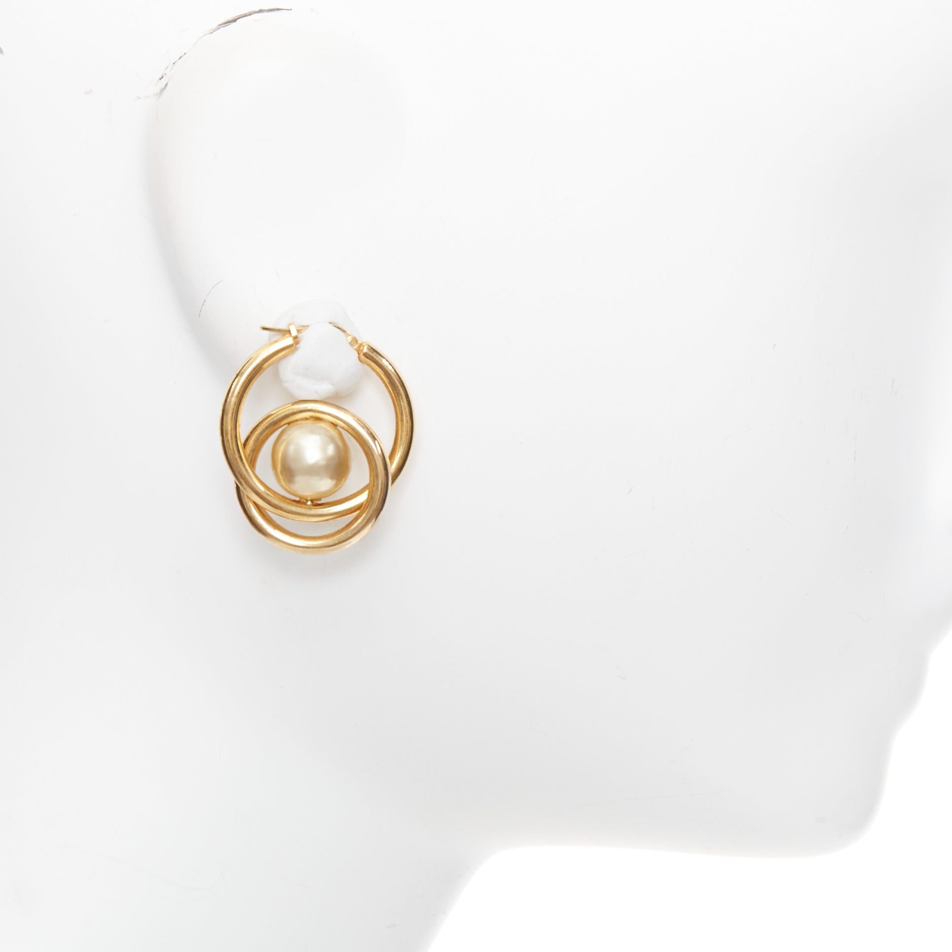 Celine rare OLD CELINE Phoebe Philo 2018 Spiral Double faux pearl hoop pin earring Pair Size ONE SIZE - 3 Thumbnail