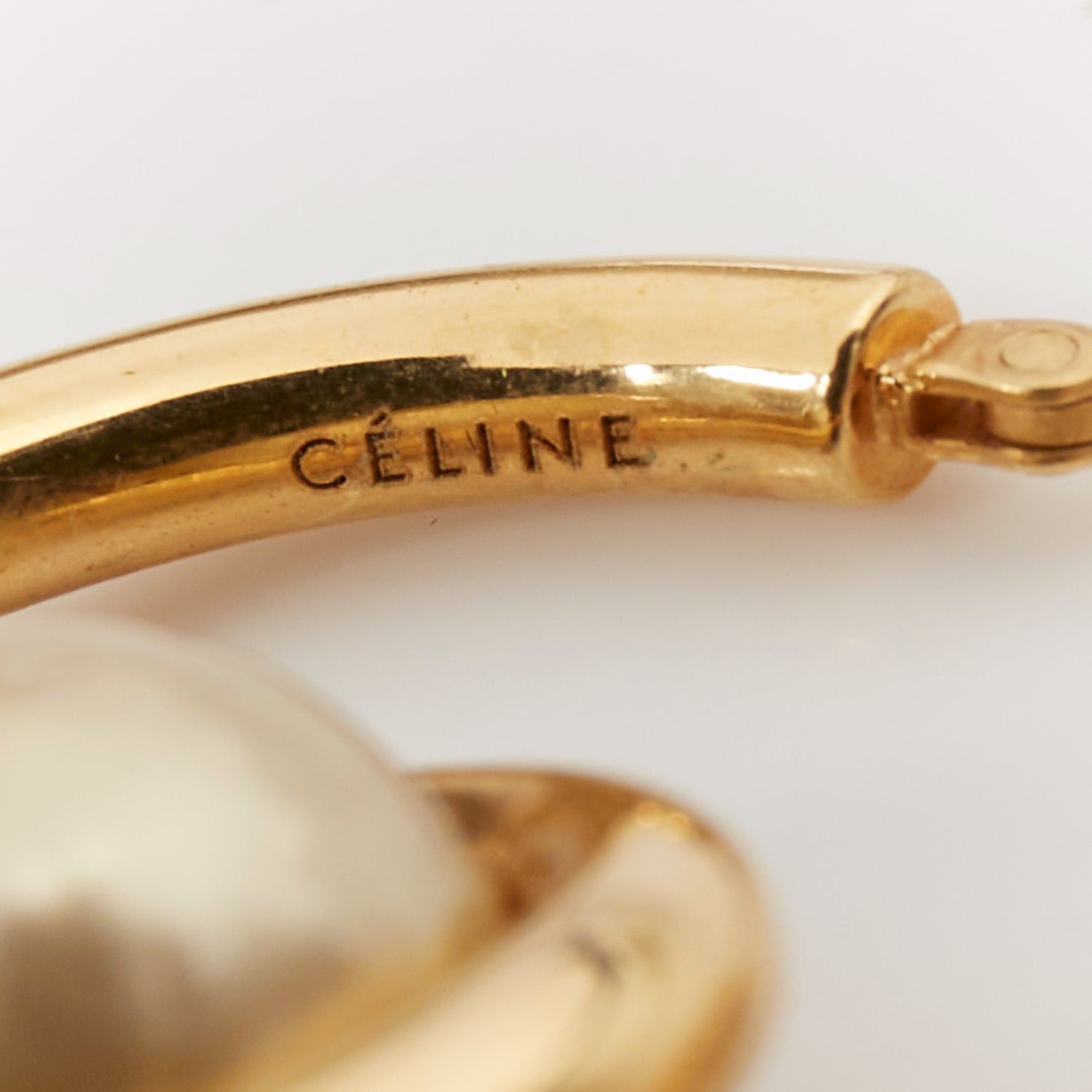 Celine rare OLD CELINE Phoebe Philo 2018 Spiral Double faux pearl hoop pin earring Pair Size ONE SIZE - 6 Thumbnail