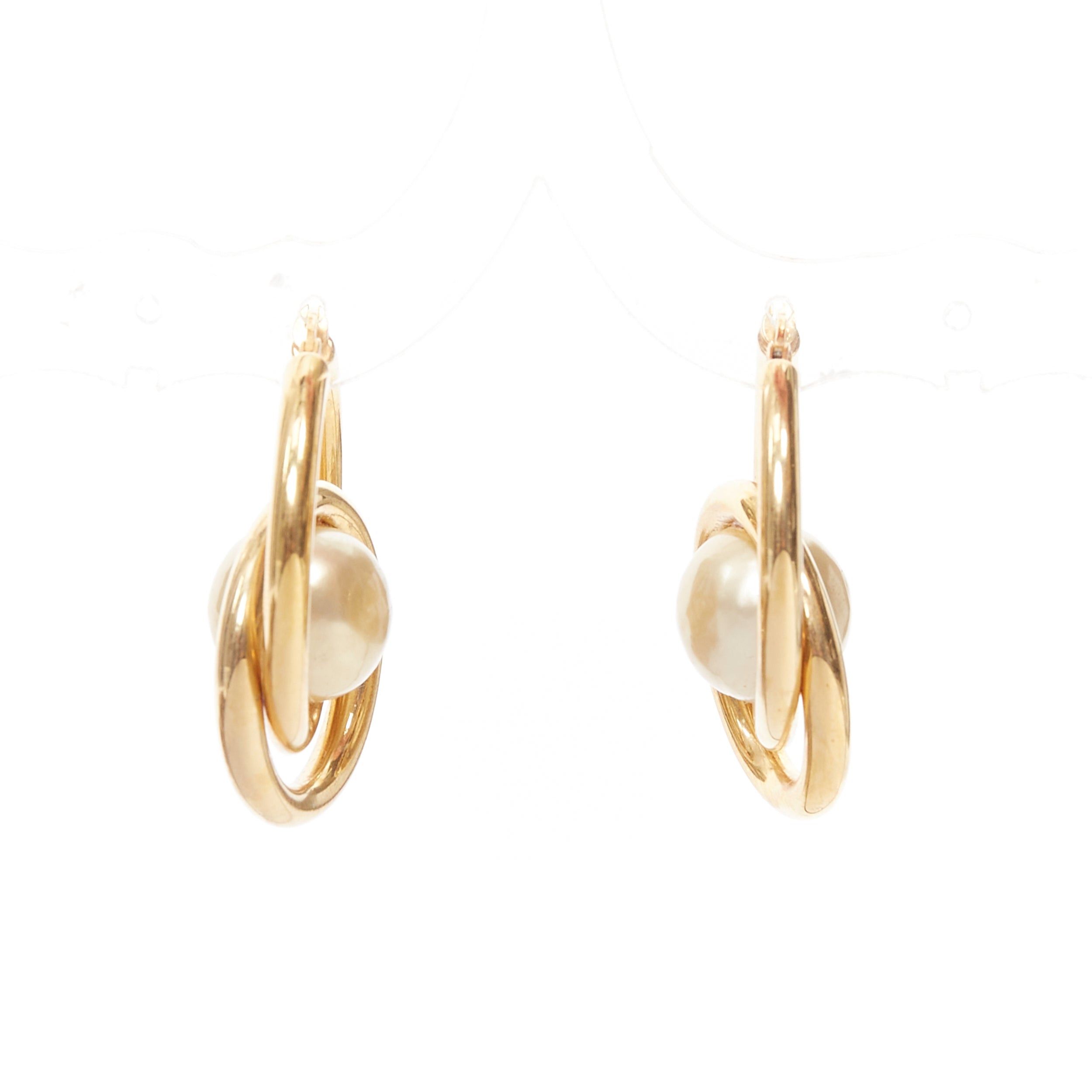 Celine rare OLD CELINE Phoebe Philo 2018 Spiral Double faux pearl hoop pin earring Pair Size ONE SIZE - 2 Thumbnail