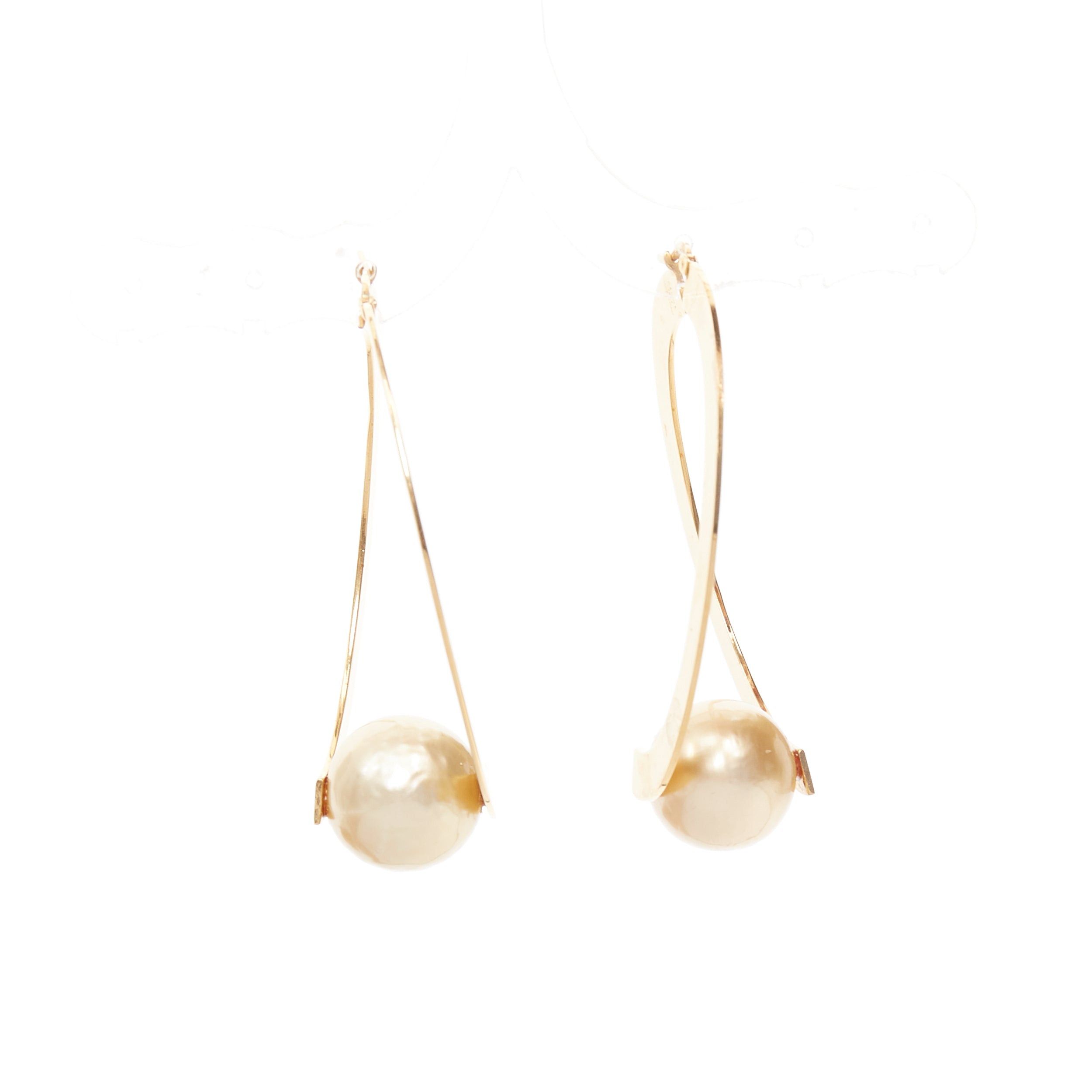 Celine rare OLD CELINE Phoebe Philo Flat Hoop faux pearl brass hoop pin earring Pair Size ONE SIZE - 2 Thumbnail
