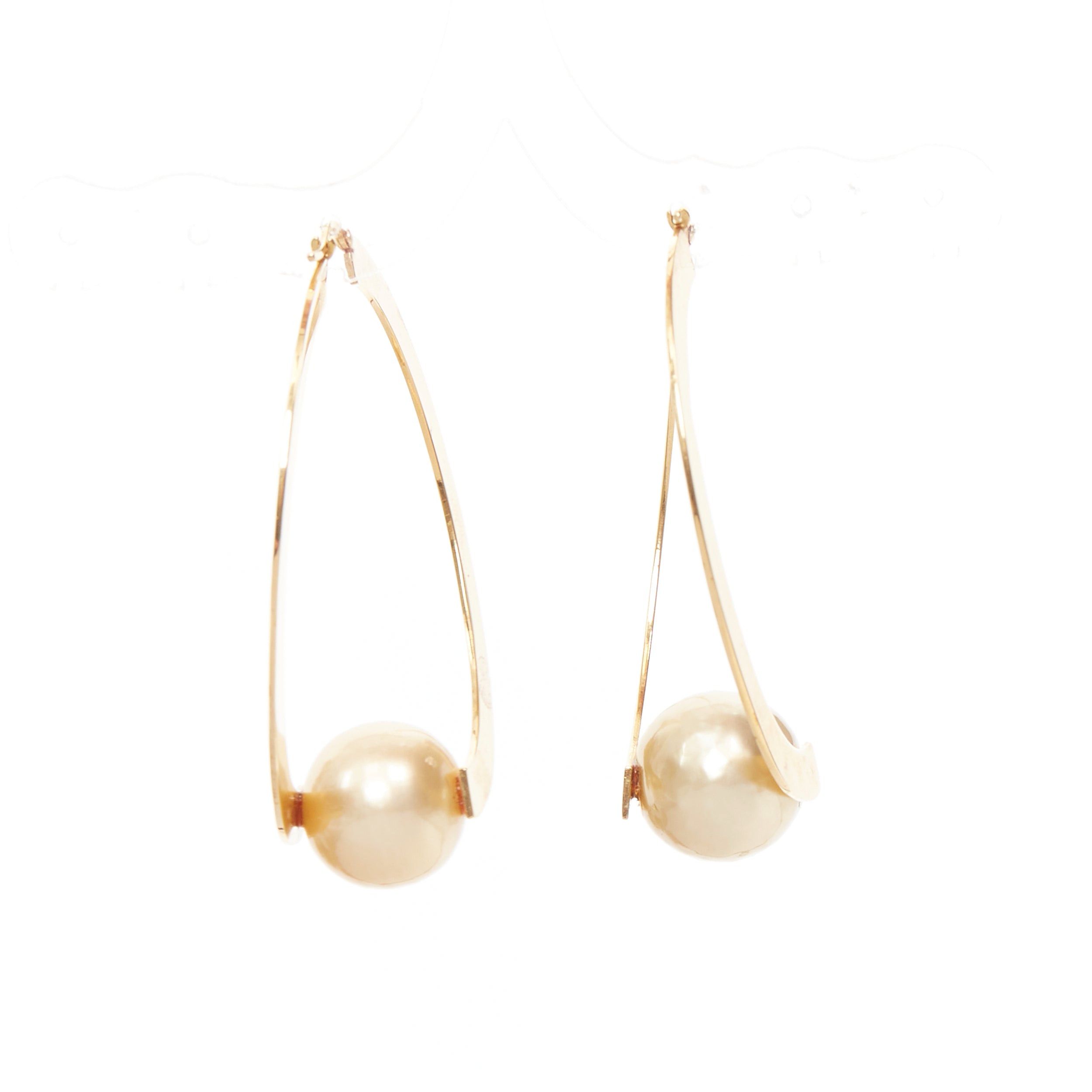 Celine rare OLD CELINE Phoebe Philo Flat Hoop faux pearl brass hoop pin earring Pair Size ONE SIZE - 5 Thumbnail