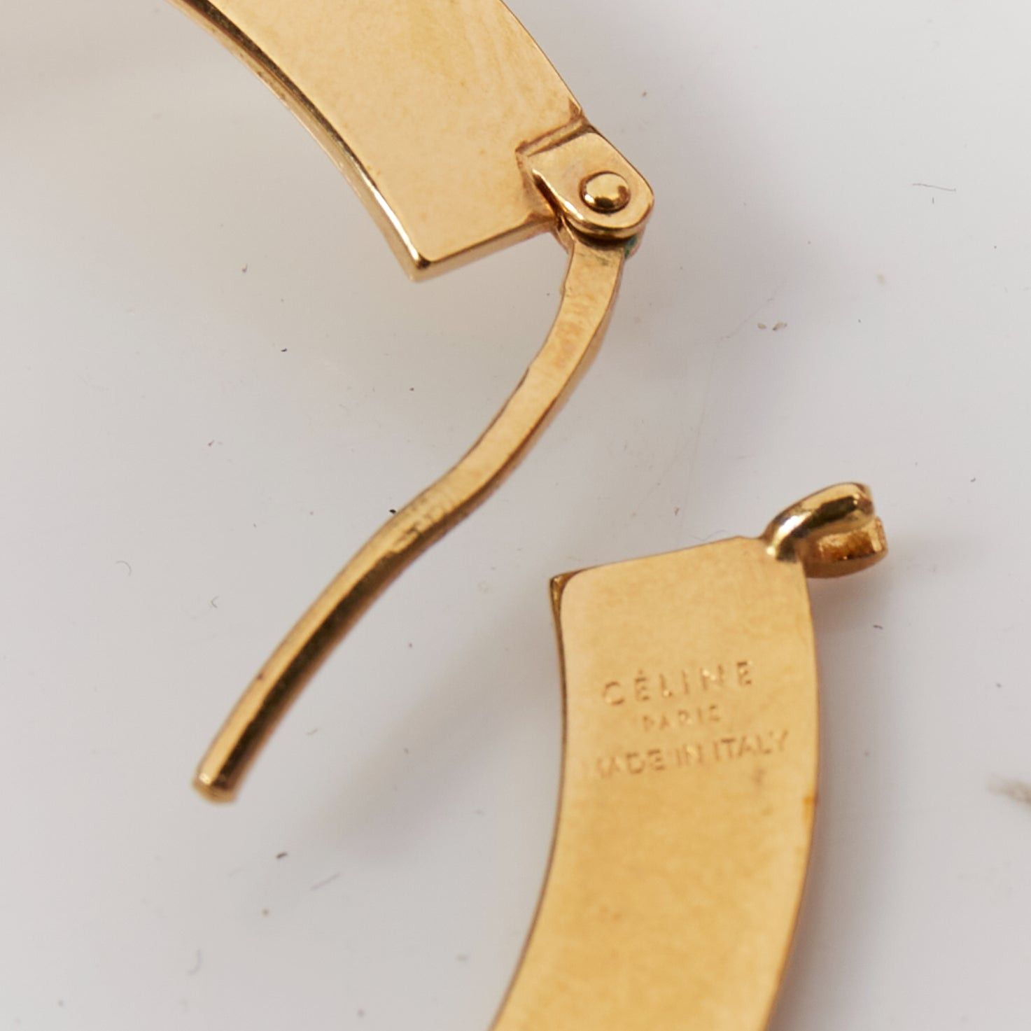 Celine rare OLD CELINE Phoebe Philo Flat Hoop faux pearl brass hoop pin earring Pair Size ONE SIZE - 6 Thumbnail