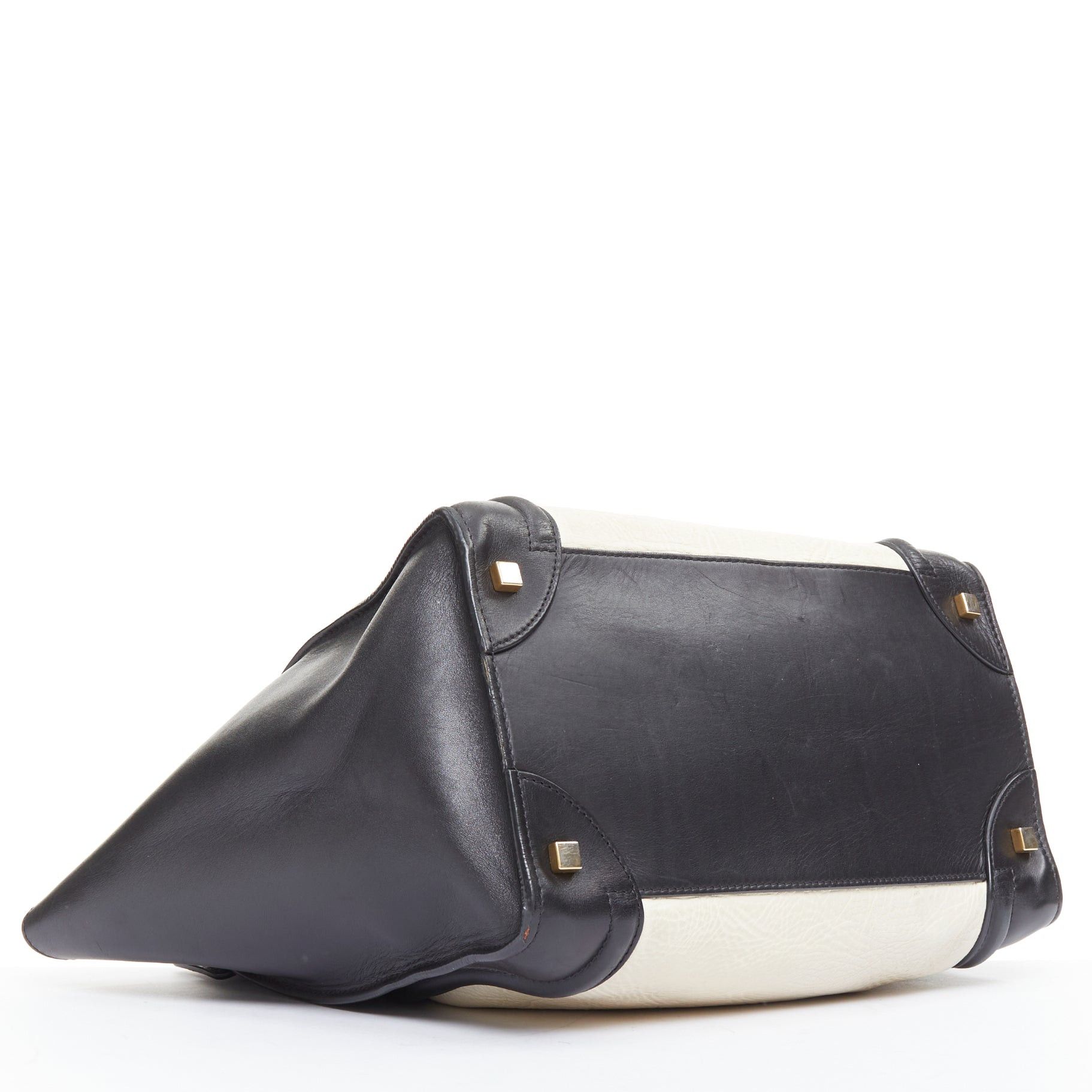 Celine CELINE Luggage Mini black cream bicolor nubuck calfskin flared bag Size ONE SIZE - 6 Thumbnail