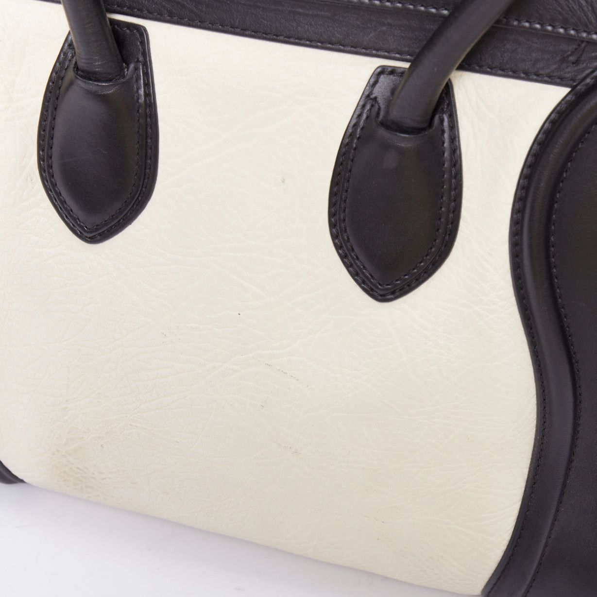 Celine CELINE Luggage Mini black cream bicolor nubuck calfskin flared bag Size ONE SIZE - 8 Thumbnail