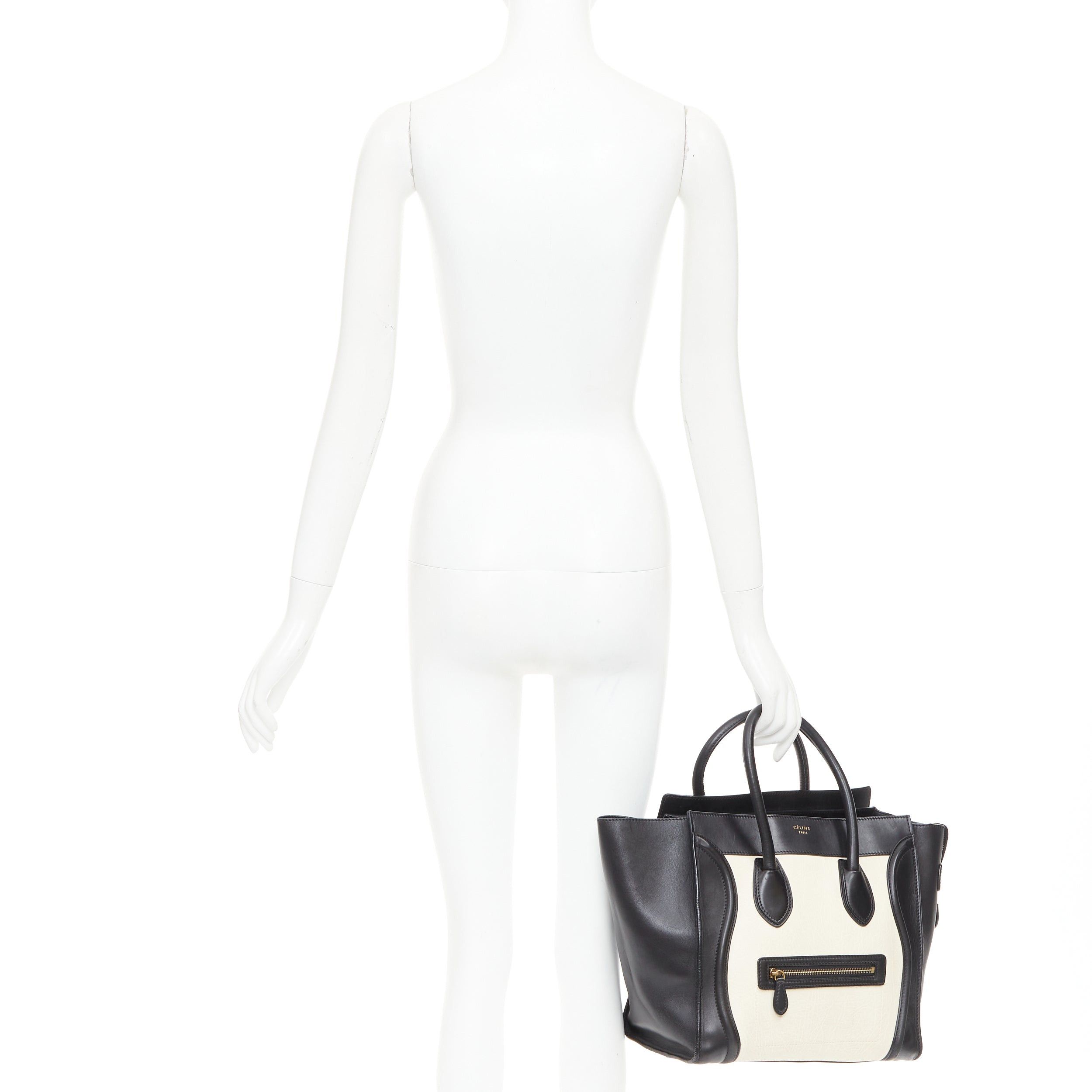 Celine CELINE Luggage Mini black cream bicolor nubuck calfskin flared bag Size ONE SIZE - 2 Thumbnail