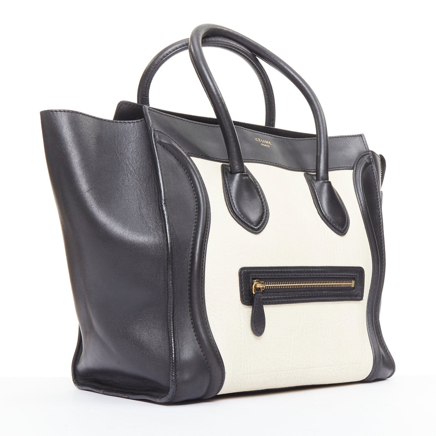 Celine CELINE Luggage Mini black cream bicolor nubuck calfskin flared bag Size ONE SIZE - 3 Thumbnail