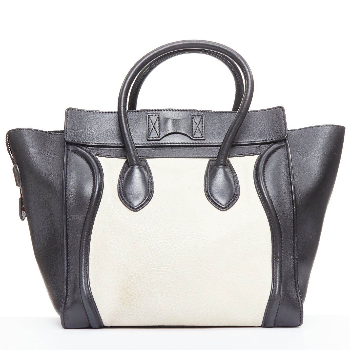 Celine CELINE Luggage Mini black cream bicolor nubuck calfskin flared bag Size ONE SIZE - 5 Thumbnail