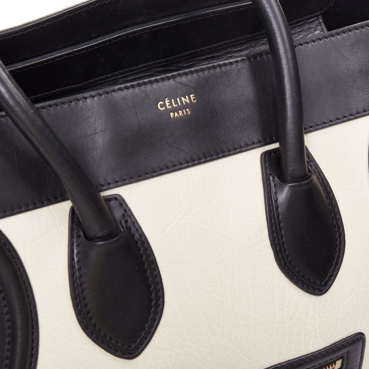 Celine CELINE Luggage Mini black cream bicolor nubuck calfskin flared bag Size ONE SIZE - 7 Thumbnail