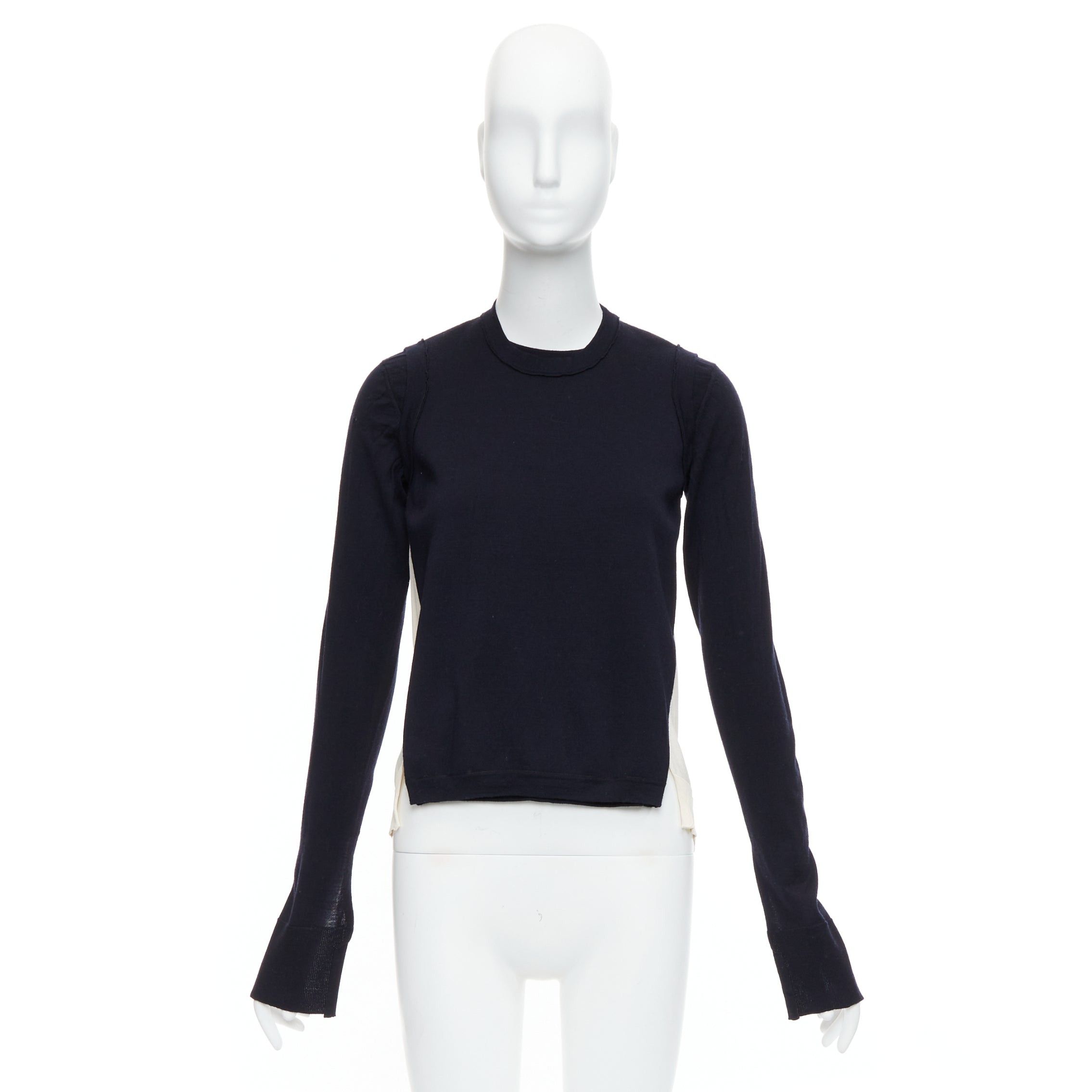 Celine OLD CELINE Phoebe Philo black wool cream silk panelled button detail sweater XS Size S / US 4 / IT 40 - 11 Thumbnail