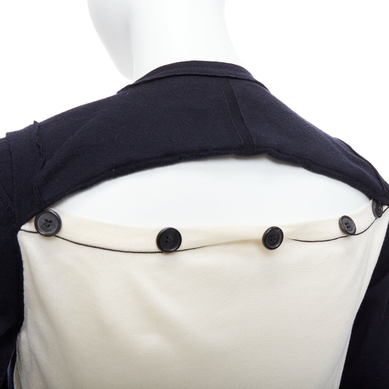 Celine OLD CELINE Phoebe Philo black wool cream silk panelled button detail sweater XS Size S / US 4 / IT 40 - 7 Thumbnail