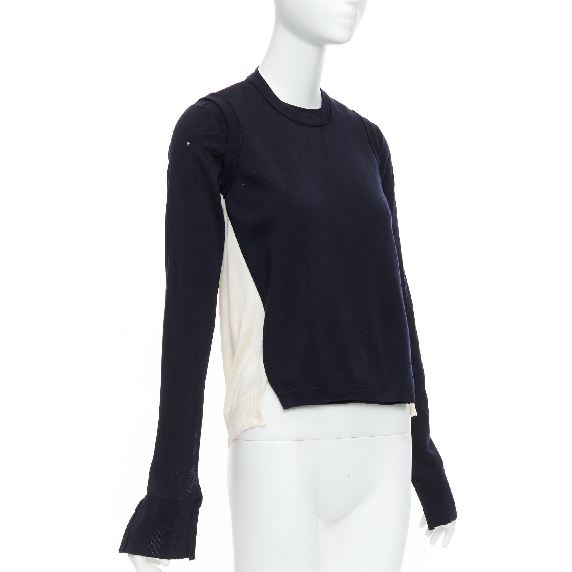 Celine OLD CELINE Phoebe Philo black wool cream silk panelled button detail sweater XS Size S / US 4 / IT 40 - 4 Thumbnail