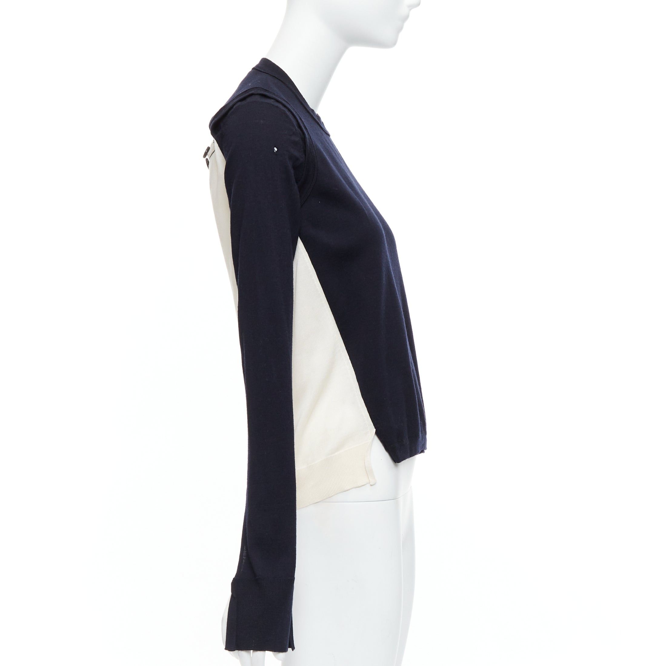 Celine OLD CELINE Phoebe Philo black wool cream silk panelled button detail sweater XS Size S / US 4 / IT 40 - 5 Thumbnail