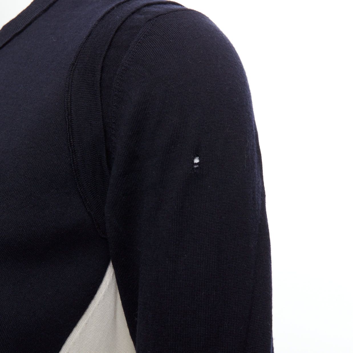 Celine OLD CELINE Phoebe Philo black wool cream silk panelled button detail sweater XS Size S / US 4 / IT 40 - 8 Thumbnail