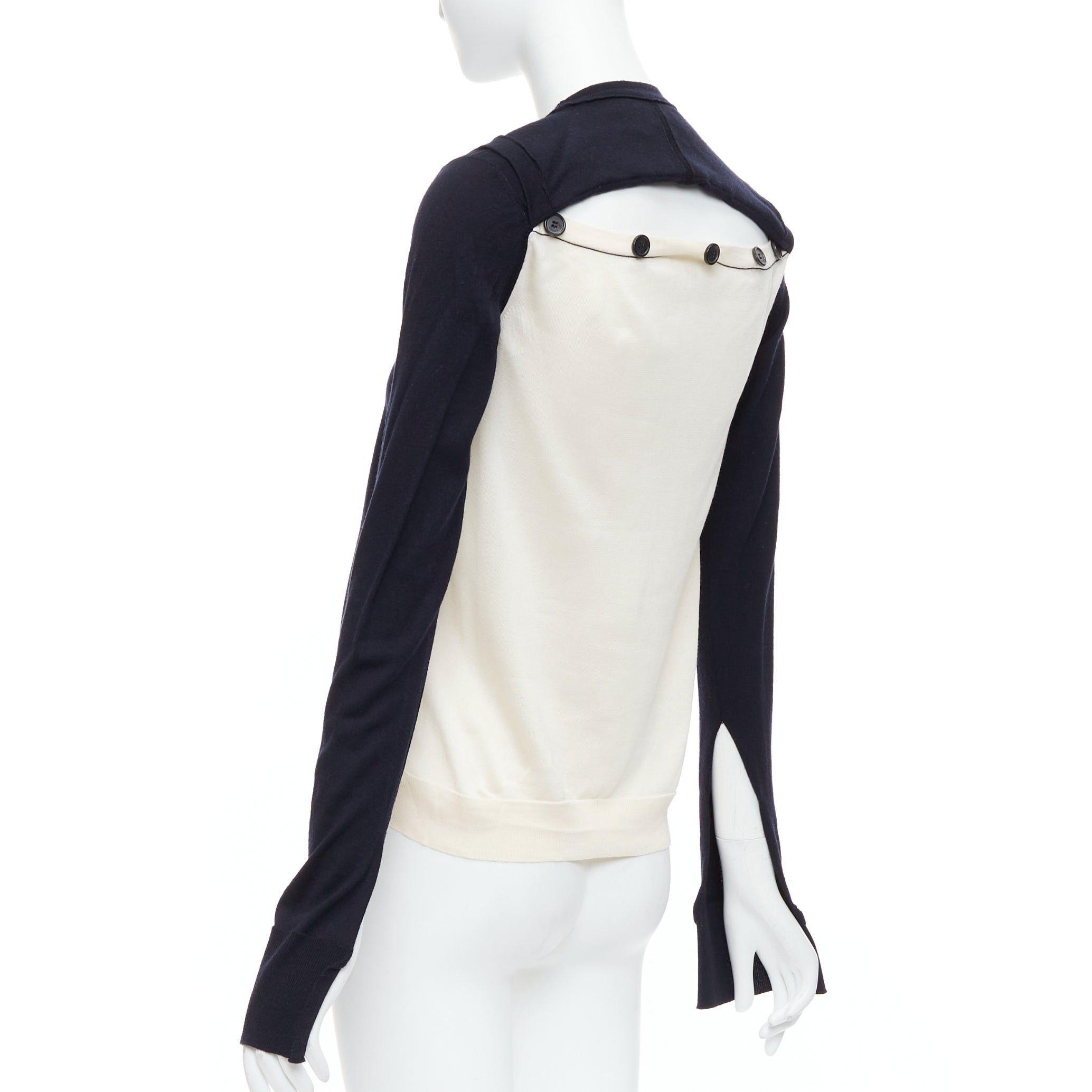 Celine OLD CELINE Phoebe Philo black wool cream silk panelled button detail sweater XS Size S / US 4 / IT 40 - 6 Thumbnail