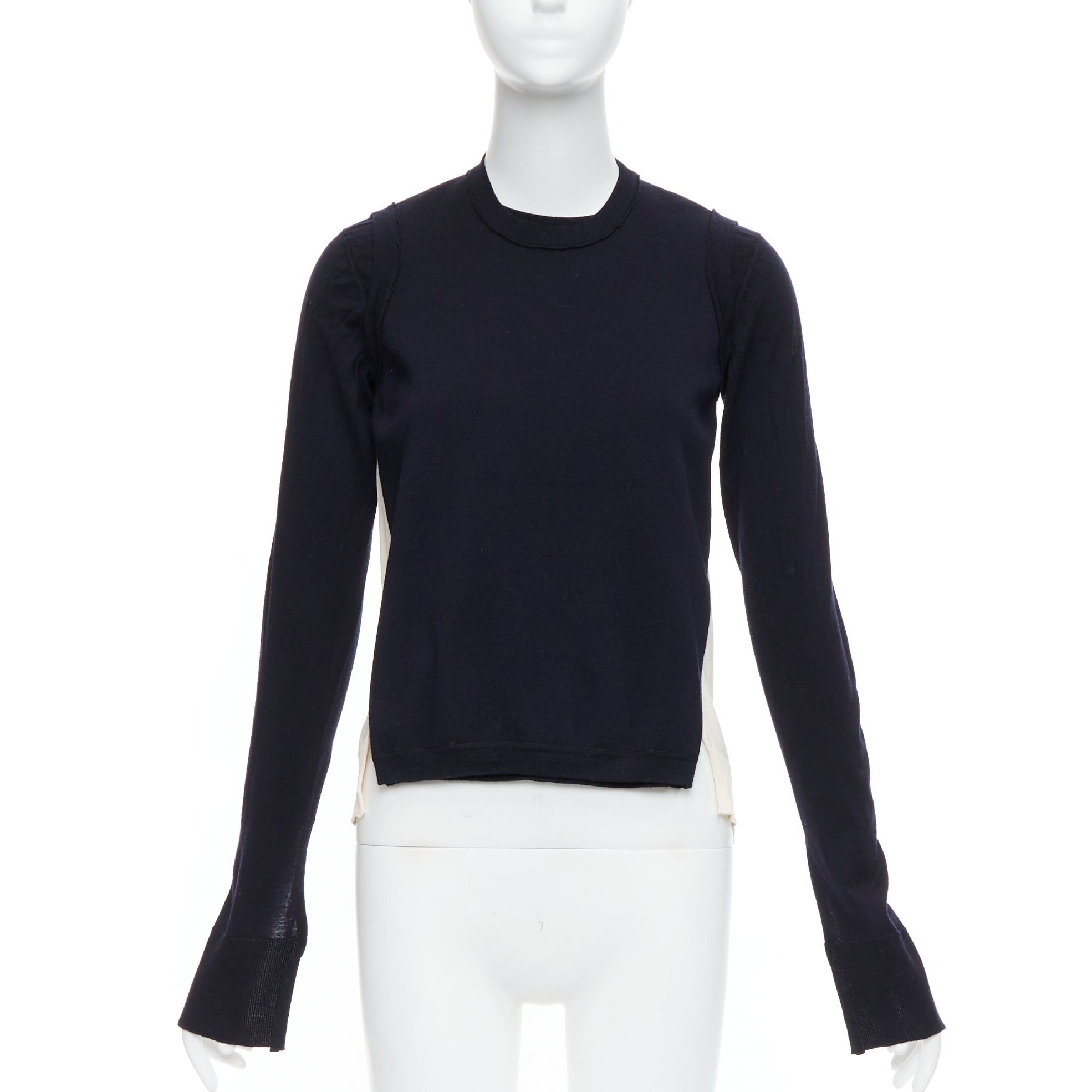 Celine OLD CELINE Phoebe Philo black wool cream silk panelled button detail sweater XS Size S / US 4 / IT 40 - 3 Thumbnail