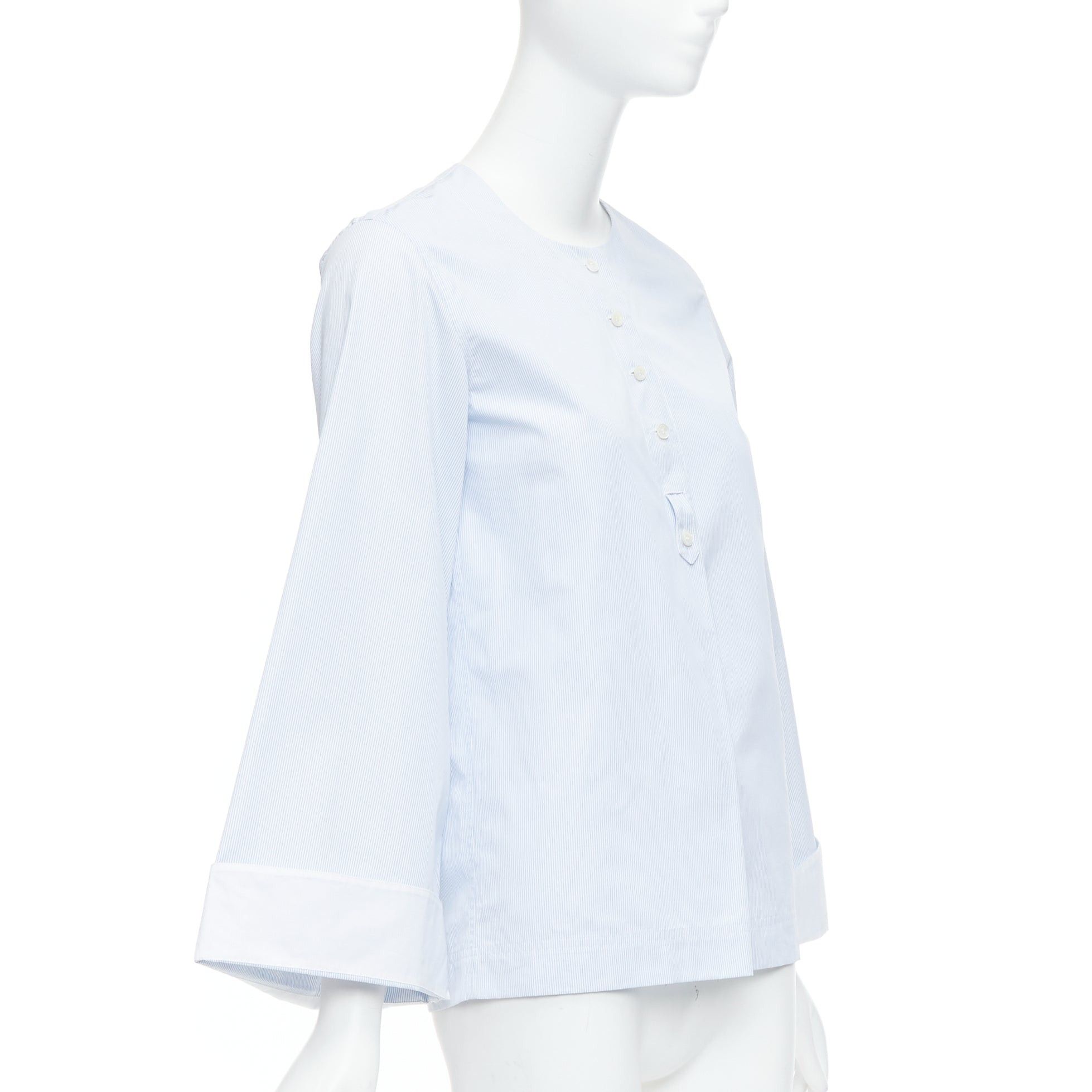 Celine OLD CELINE Phoebe Philo blue pinstripe flare cuffed shirt top FR34 XS Size XS / US 0-2 / IT 36-38 - 3 Thumbnail