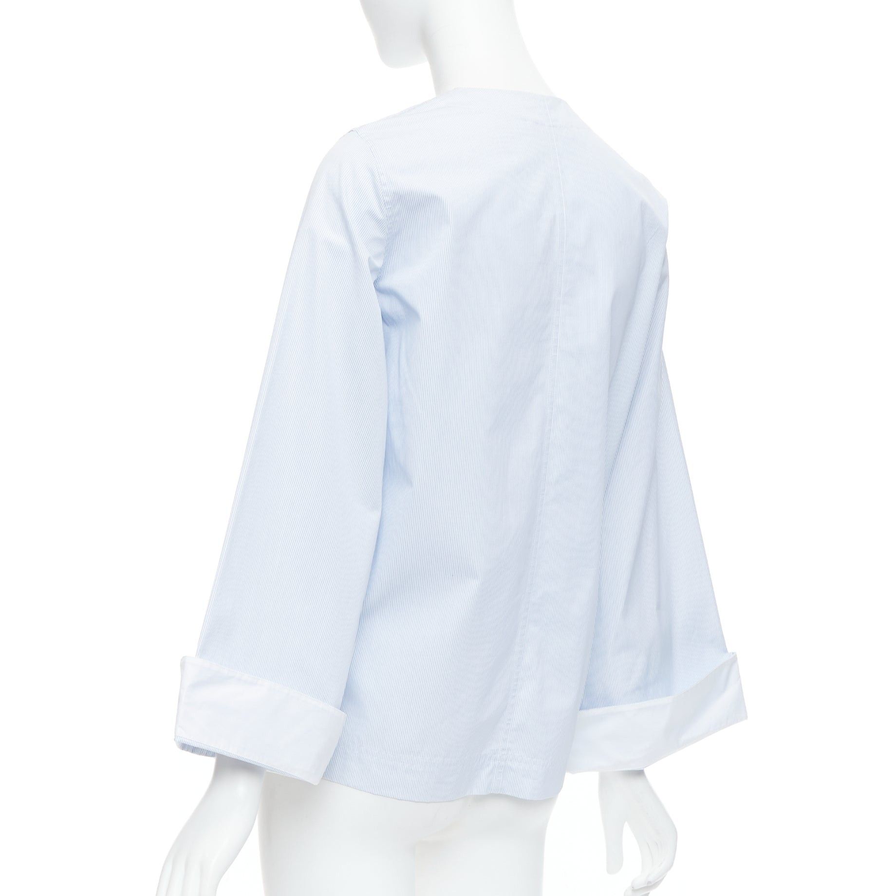 Celine OLD CELINE Phoebe Philo blue pinstripe flare cuffed shirt top FR34 XS Size XS / US 0-2 / IT 36-38 - 6 Thumbnail