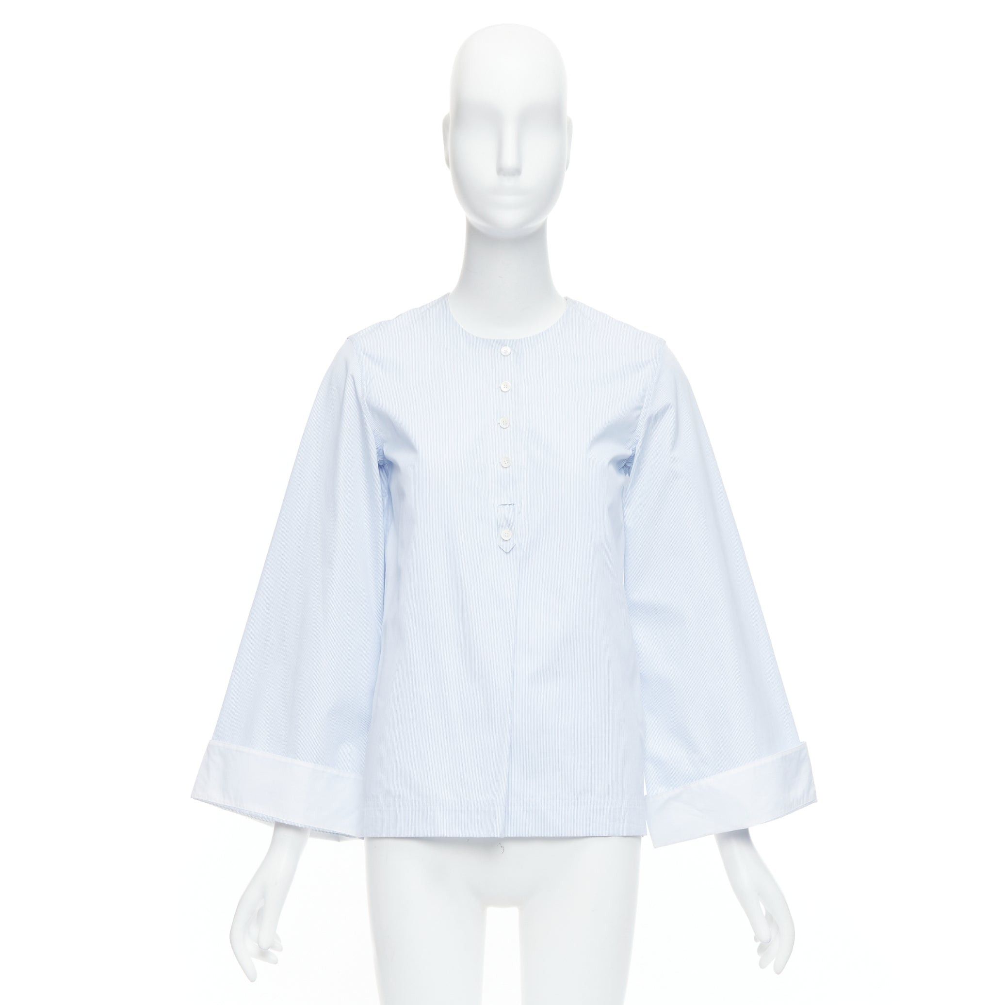 Celine OLD CELINE Phoebe Philo blue pinstripe flare cuffed shirt top FR34 XS Size XS / US 0-2 / IT 36-38 - 9 Thumbnail