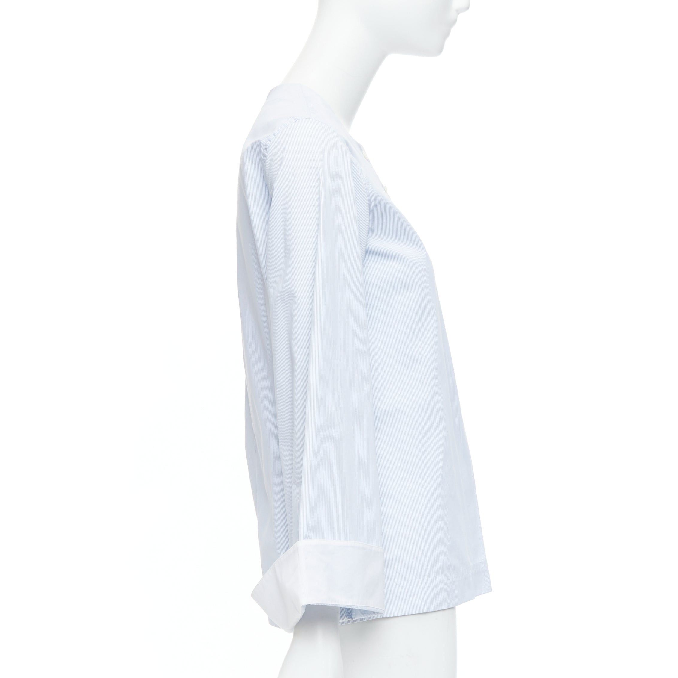 Celine OLD CELINE Phoebe Philo blue pinstripe flare cuffed shirt top FR34 XS Size XS / US 0-2 / IT 36-38 - 4 Thumbnail