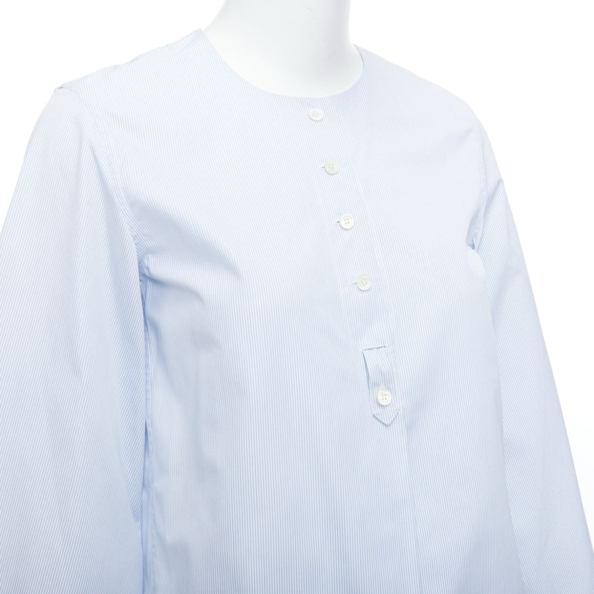 Celine OLD CELINE Phoebe Philo blue pinstripe flare cuffed shirt top FR34 XS Size XS / US 0-2 / IT 36-38 - 7 Thumbnail