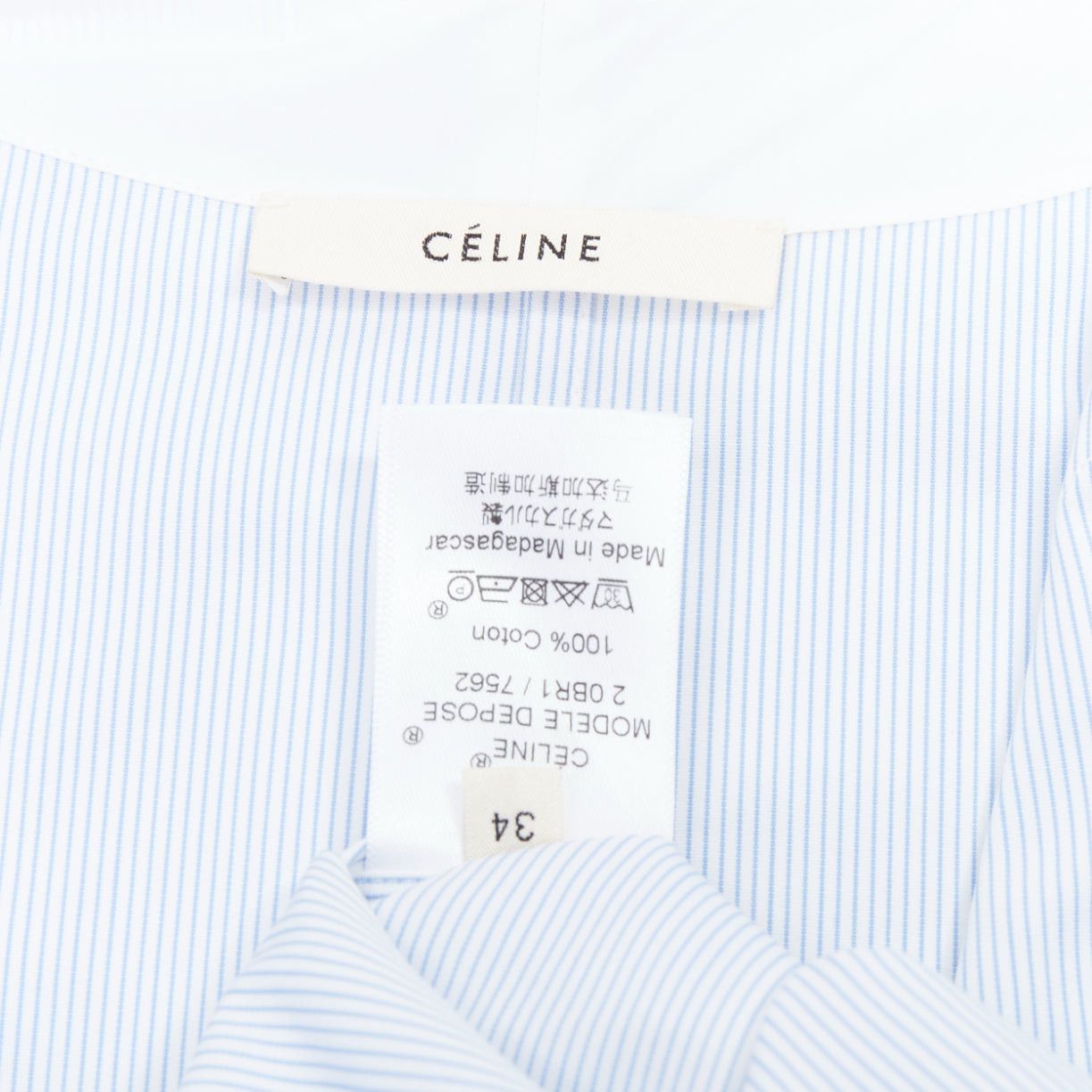Celine OLD CELINE Phoebe Philo blue pinstripe flare cuffed shirt top FR34 XS Size XS / US 0-2 / IT 36-38 - 8 Thumbnail