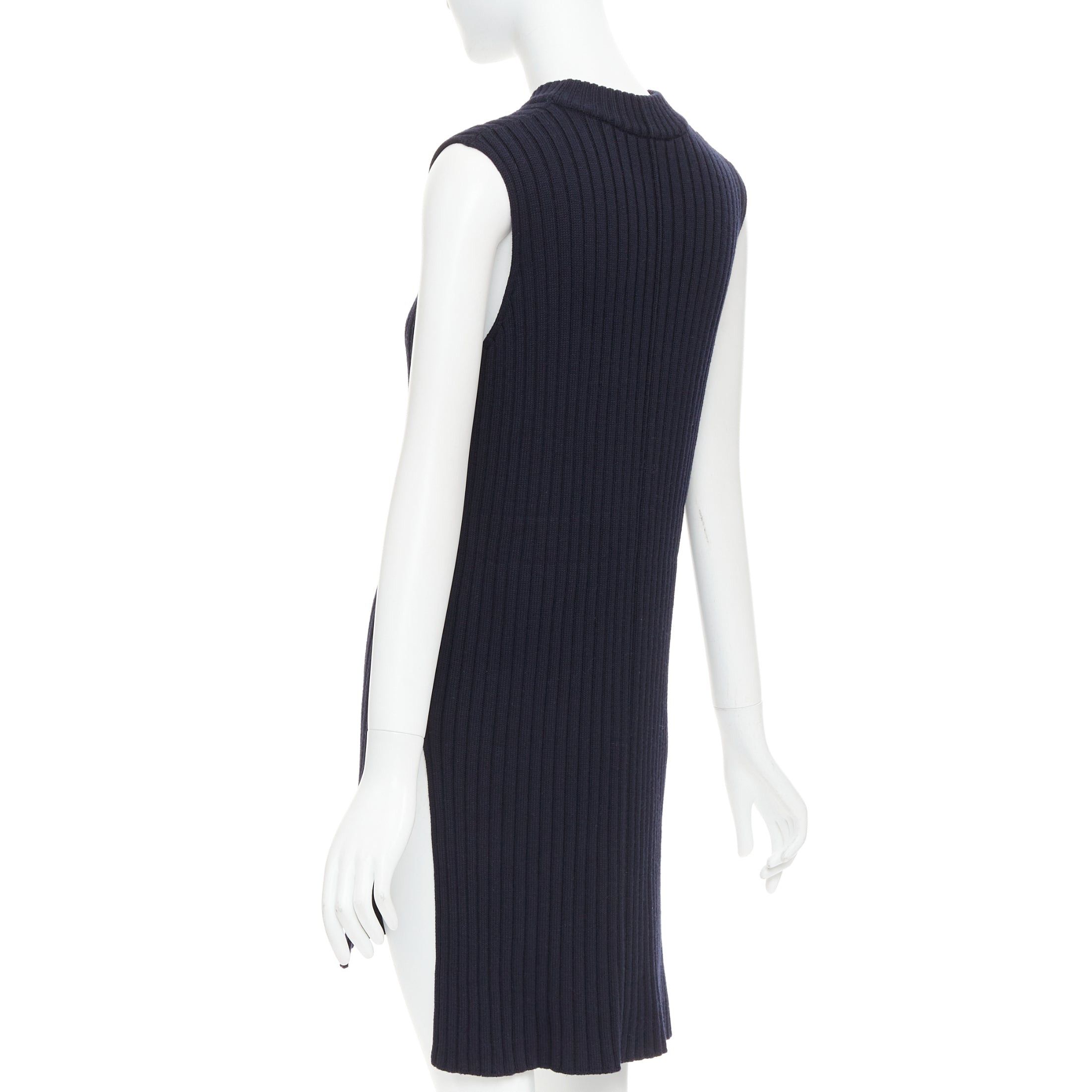 Celine OLD CELINE Phoebe Philo 2013 navy wool contour cable knit vest dress S Size S / US 4 / IT 40 - 6 Thumbnail