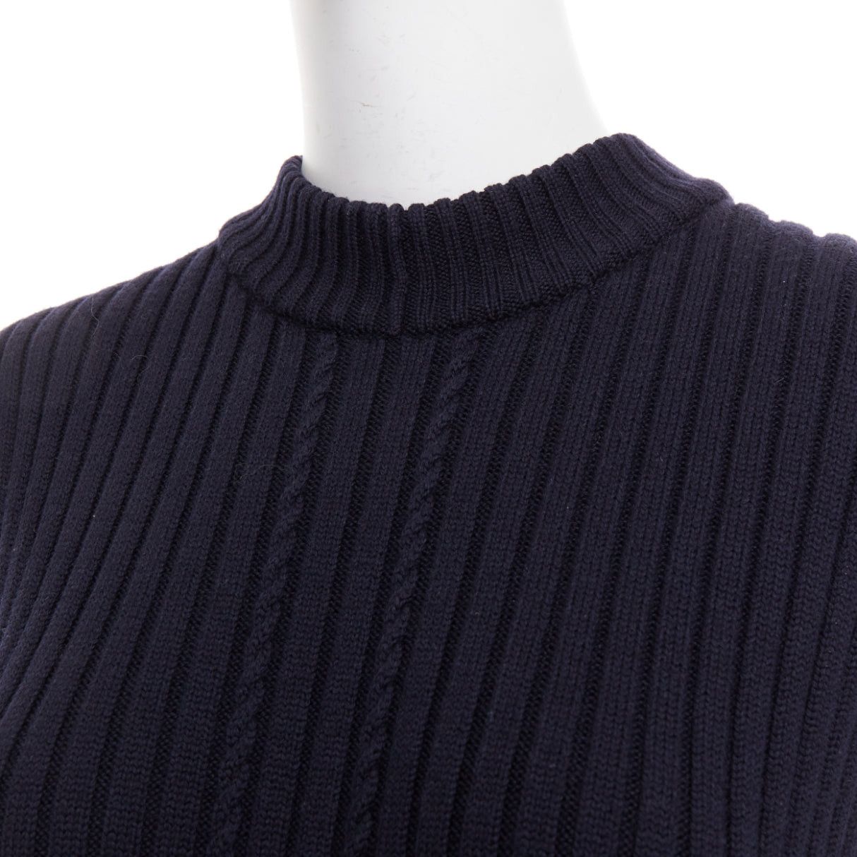 Celine OLD CELINE Phoebe Philo 2013 navy wool contour cable knit vest dress S Size S / US 4 / IT 40 - 2 Thumbnail