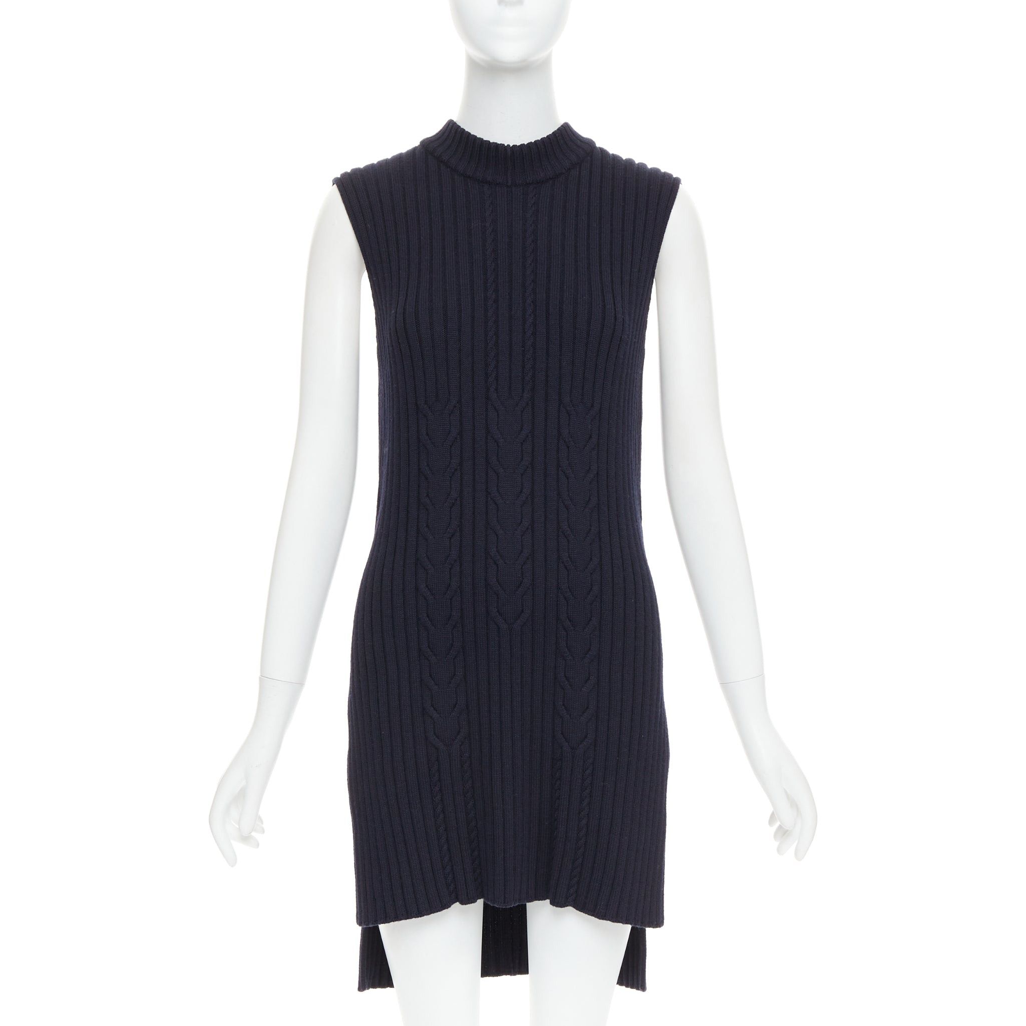 Celine OLD CELINE Phoebe Philo 2013 navy wool contour cable knit vest dress S Size S / US 4 / IT 40 - 3 Thumbnail