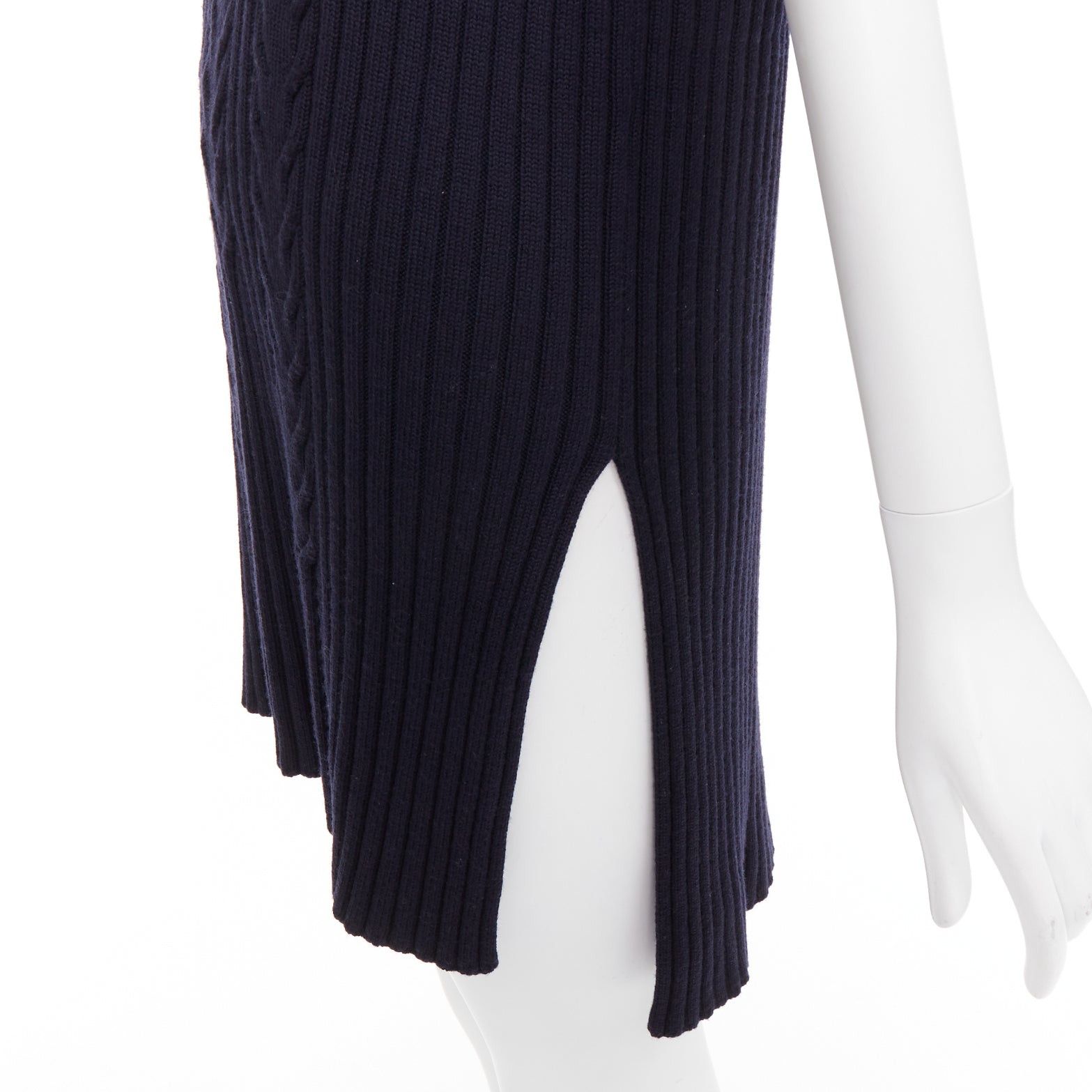 Celine OLD CELINE Phoebe Philo 2013 navy wool contour cable knit vest dress S Size S / US 4 / IT 40 - 7 Thumbnail
