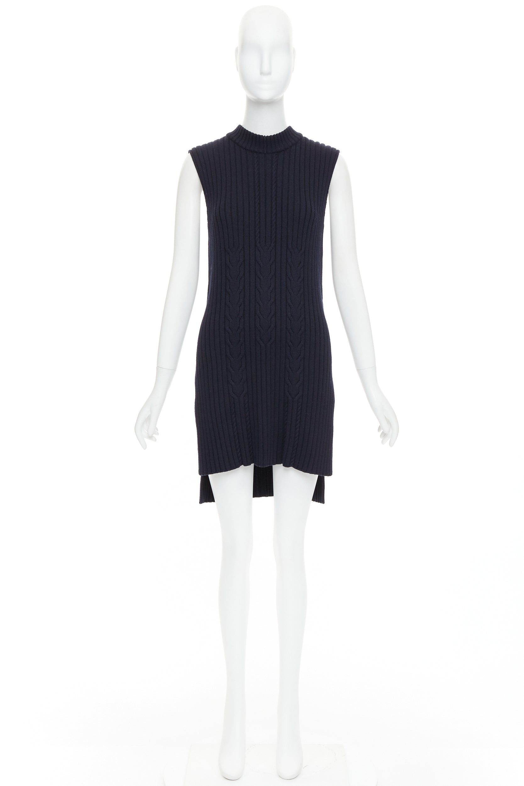 Celine OLD CELINE Phoebe Philo 2013 navy wool contour cable knit vest dress S Size S / US 4 / IT 40 - 9 Thumbnail