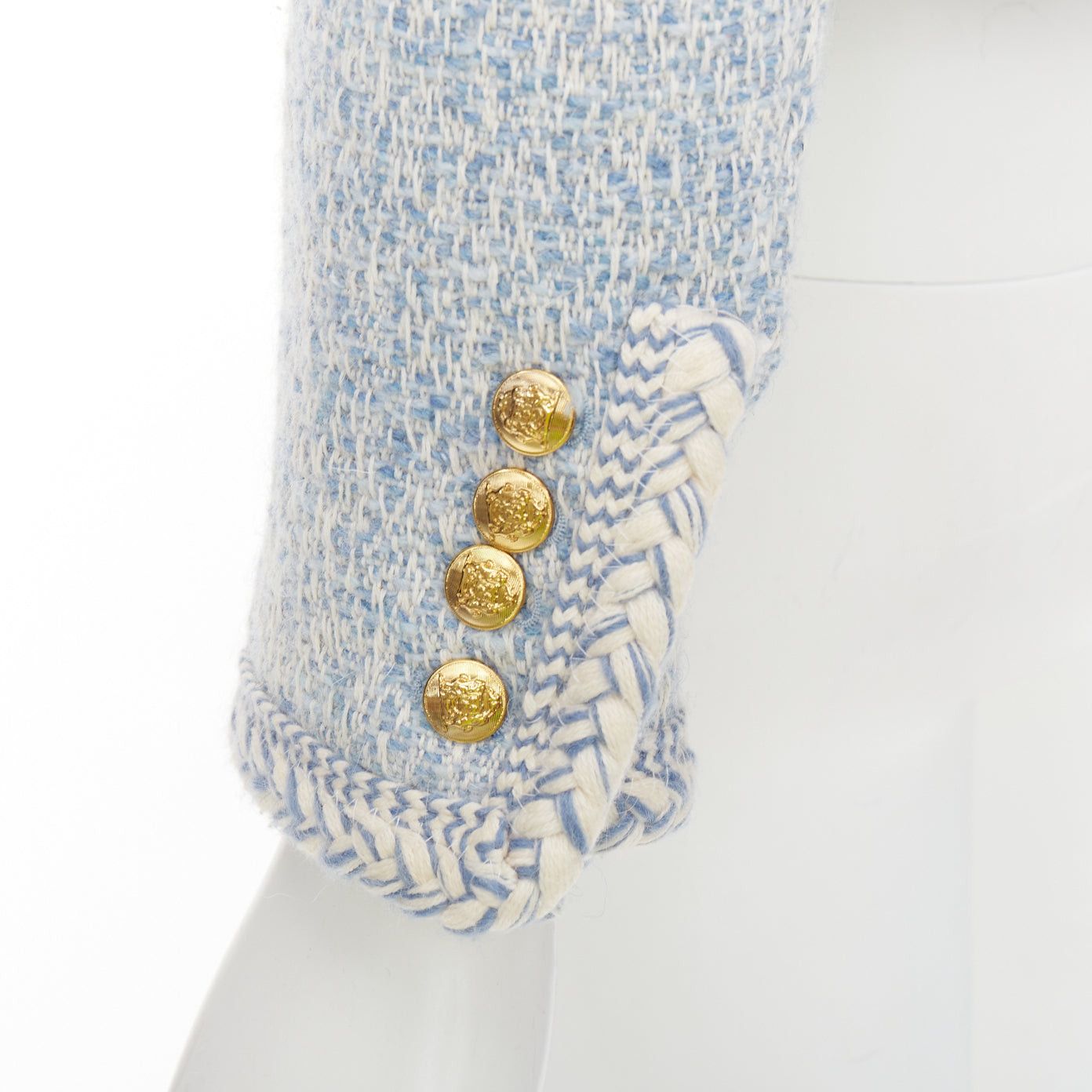 Celine CELINE 2023 baby blue white wool cotton boucle tweed trim jacket FR36 S Size S / US 4 / IT 40 - 2 Thumbnail