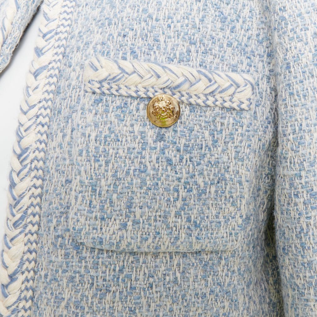 Celine CELINE 2023 baby blue white wool cotton boucle tweed trim jacket FR36 S Size S / US 4 / IT 40 - 7 Thumbnail